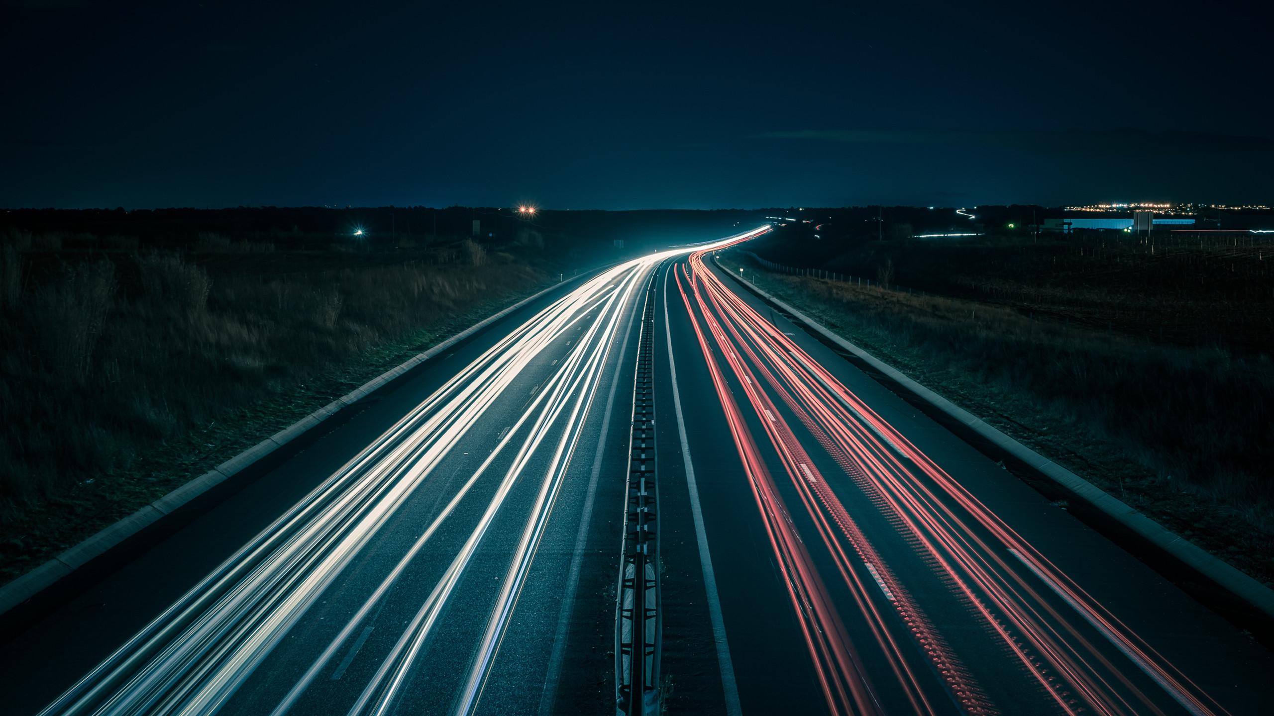 2560x1440 Time Lapse Highway Night HD Wallpaper