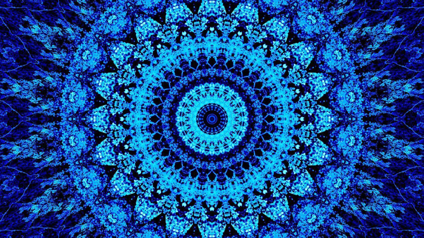 1366x768 Download wallpaper 1366x768 mandala, pattern, circles, blue, bright tablet, laptop HD background