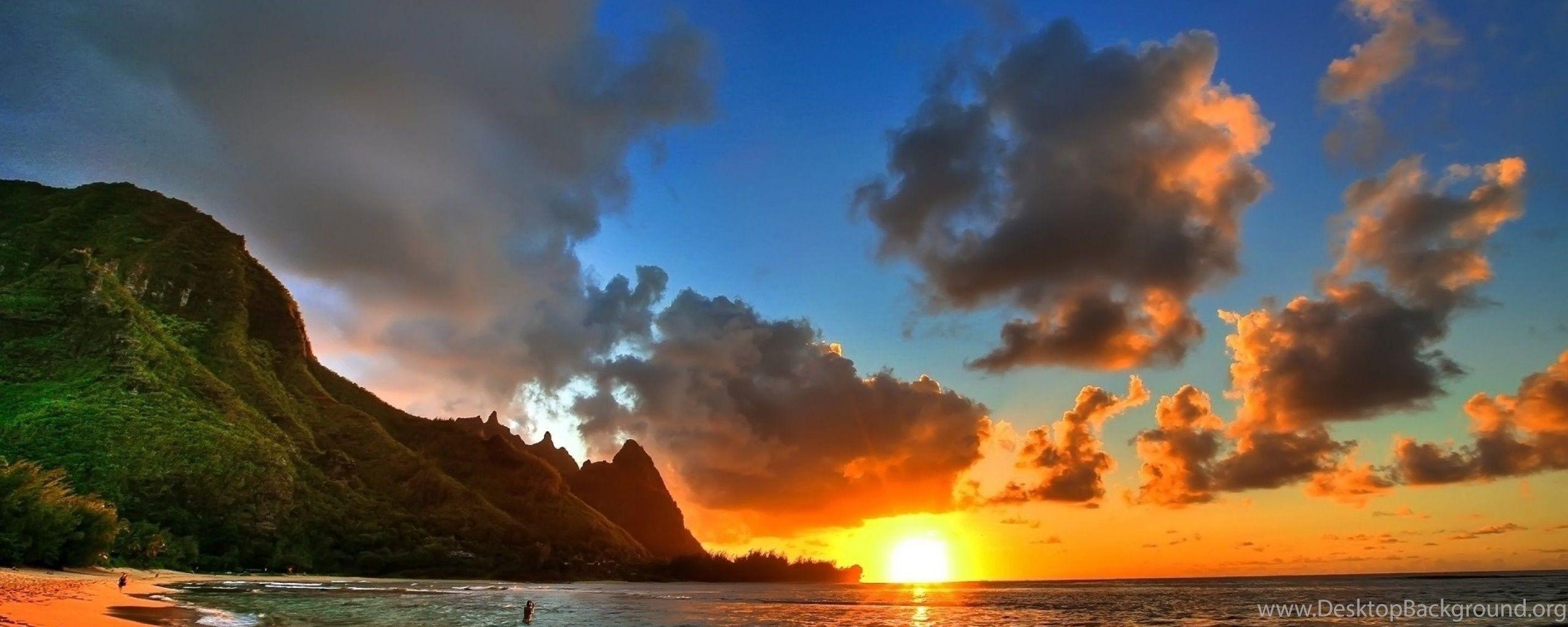 2560x1024 Download Wallpaper 2560x1024 Beach, Sea, Sand, Sunset Dual Monitor. Desktop Background