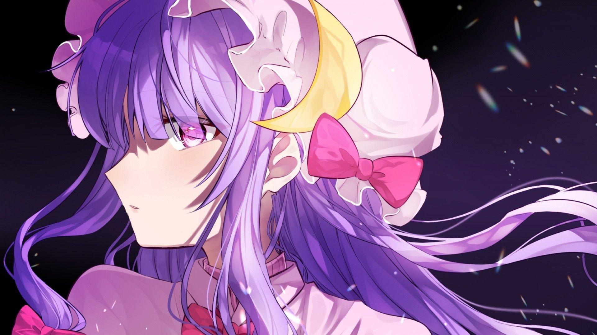 1920x1080 Download 1920x1080 Patchouli Knowledge, Touhou, Purple Hair, Profile View, Hat Wallpaper for Widescreen