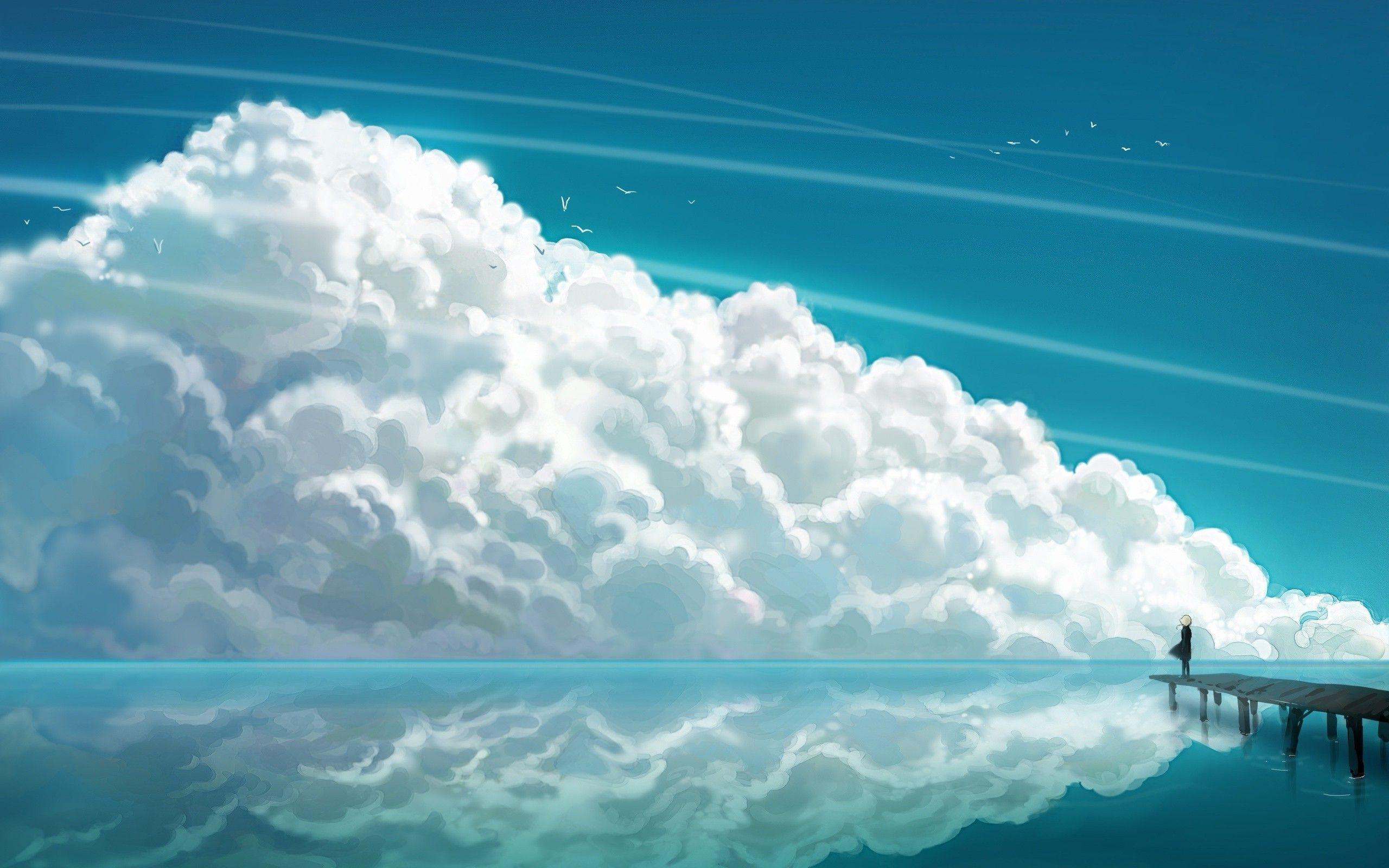 2560x1600 Anime Clouds Hình nền Anime sky wall. Anime buồn