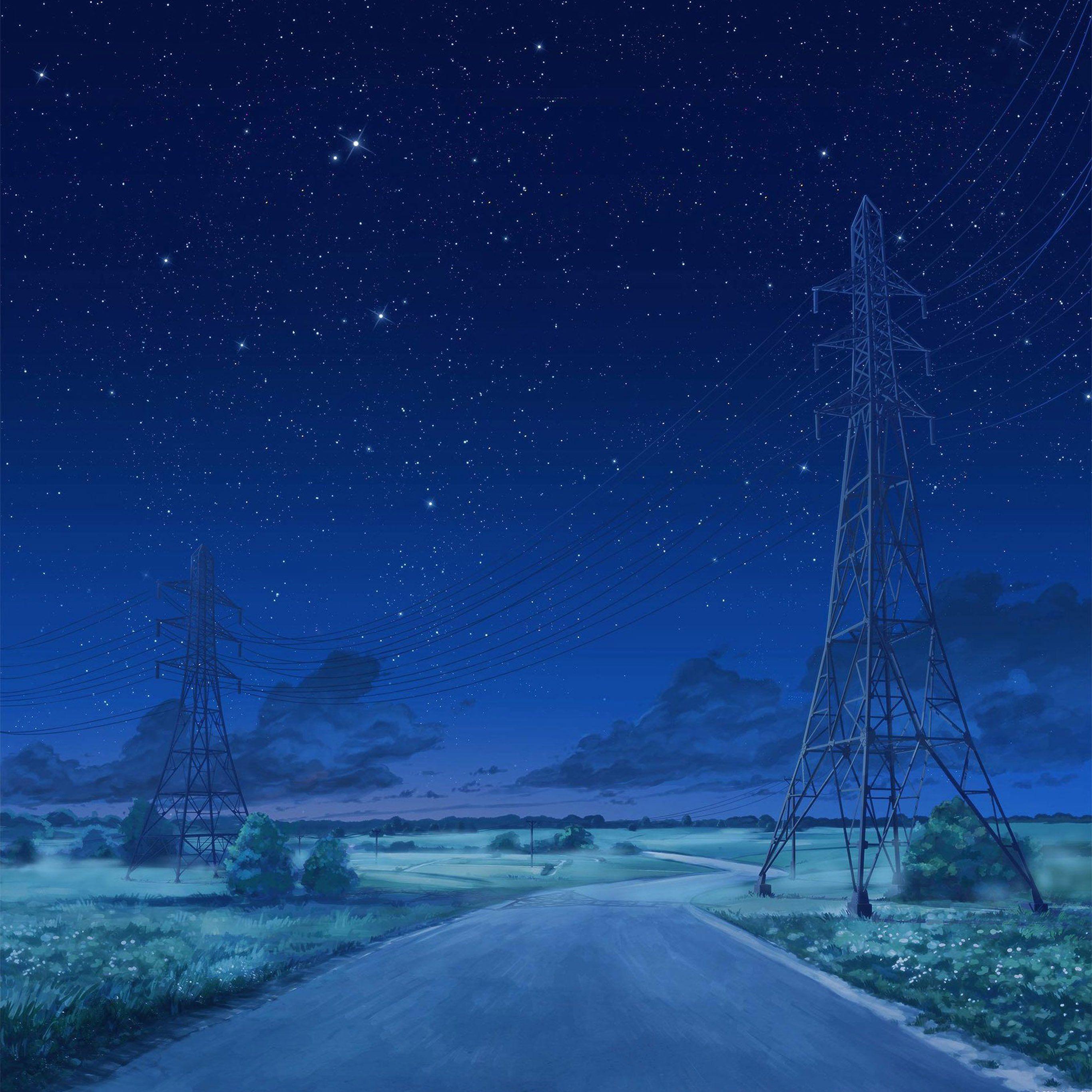 2732x2732 Arseniy Chebynkin Bầu trời đêm Sao xanh Minh họa Nghệ thuật Anime