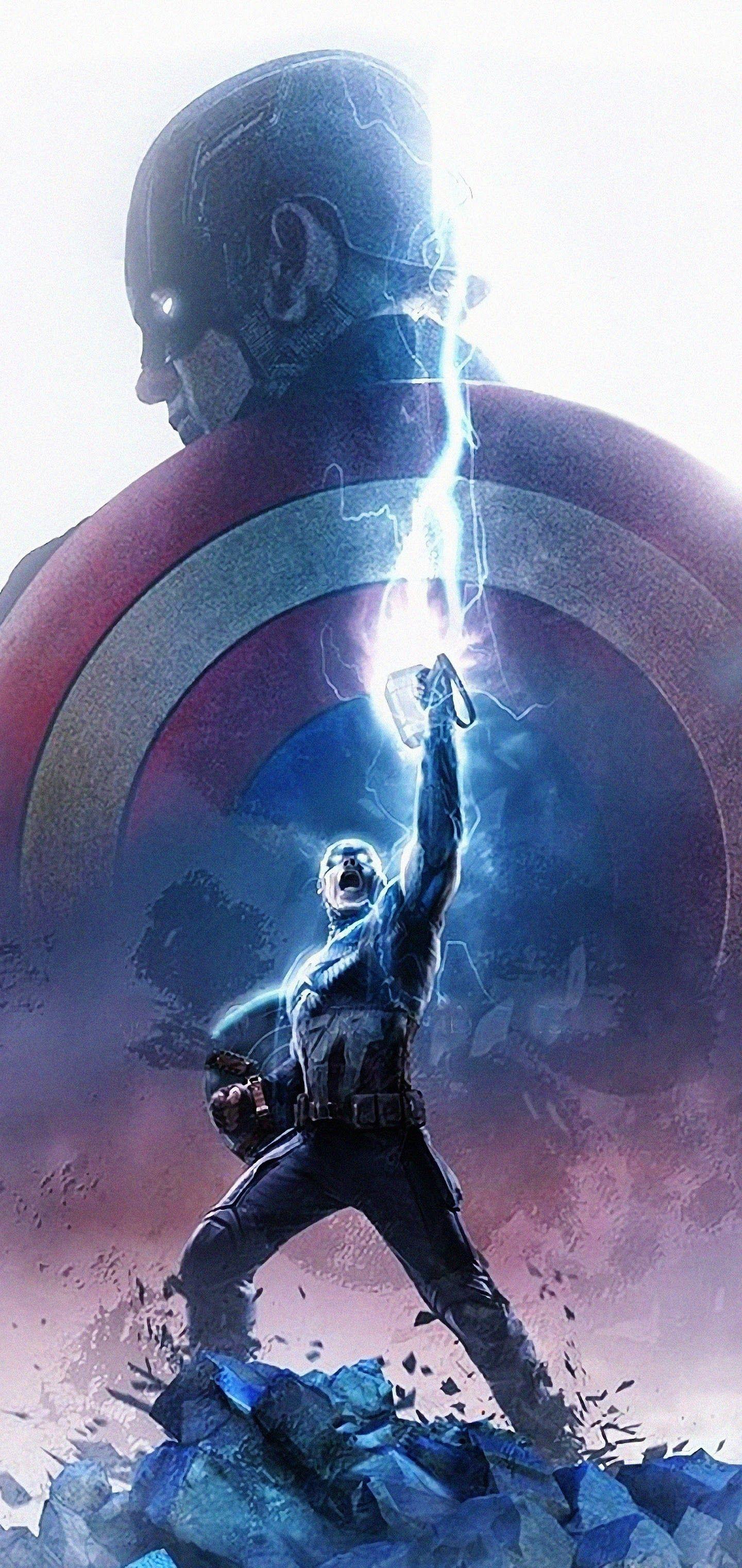 1440x3040 Avengers Endgame Captain America Thor Hammer Lightning HD Wallpaper