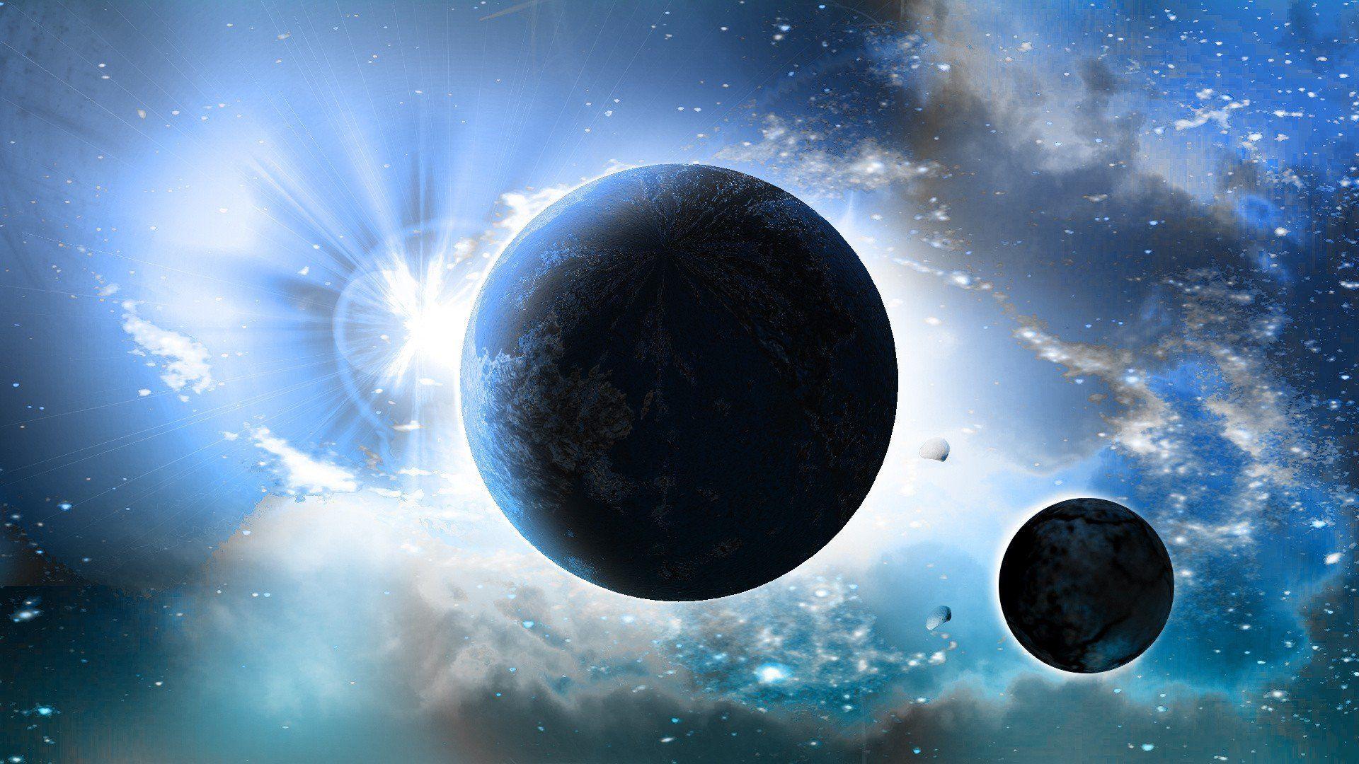 1920x1080 Abstract Sun outer space lights stars galaxies planets wallpaperx1080