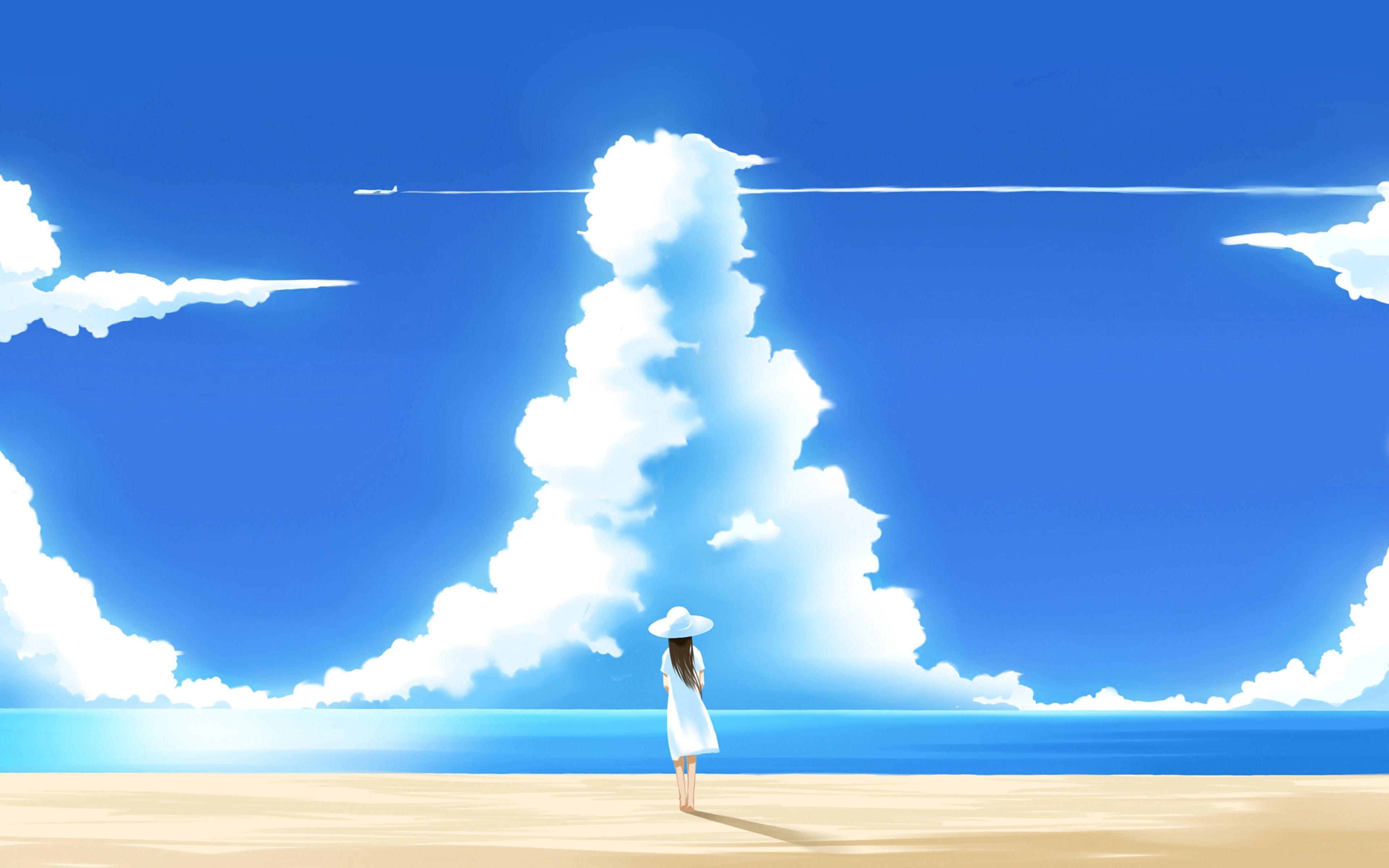 3840x2400 Anime Sky With Girl Free Wallpaper Hình nền máy tính