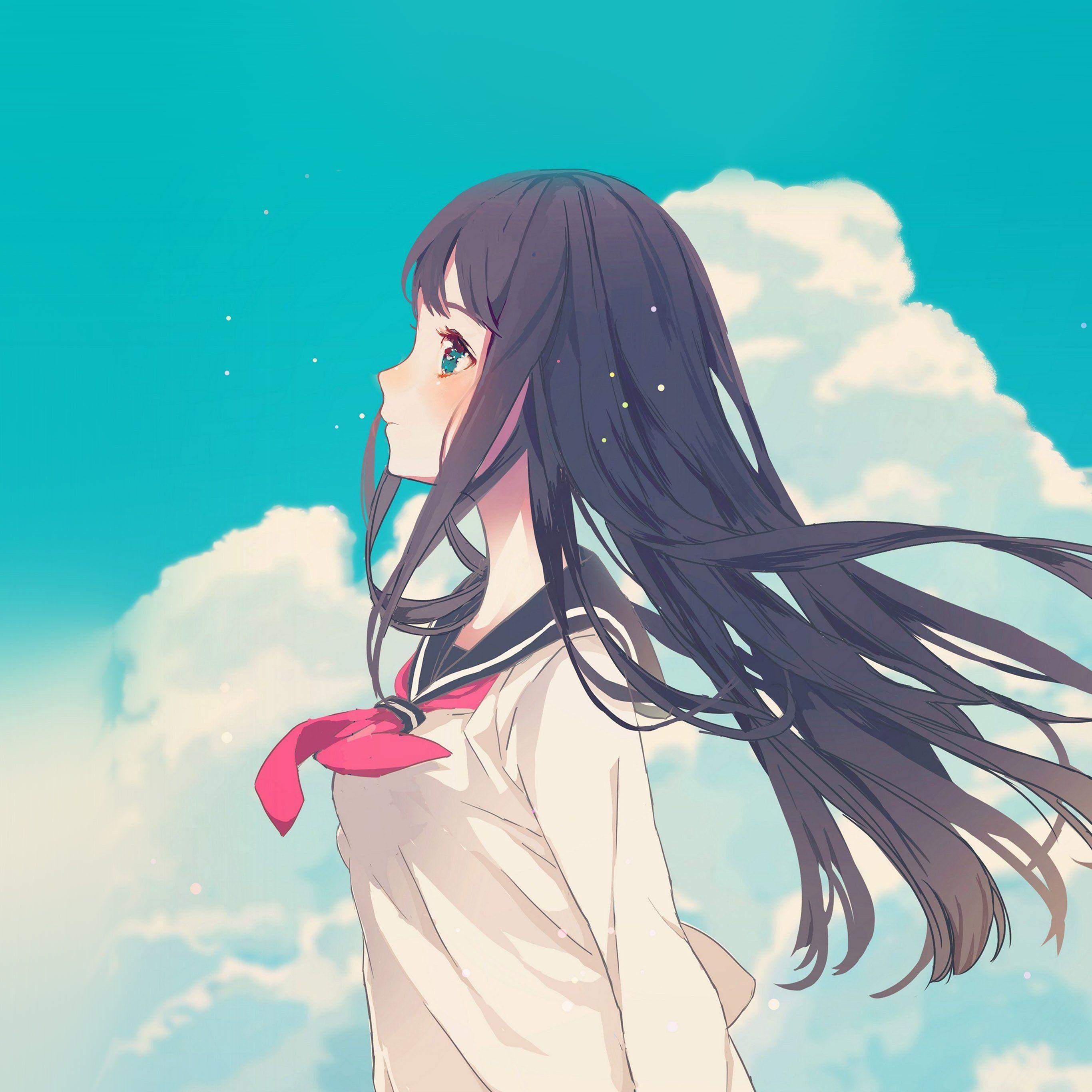 2732x2732 Cô gái dễ thương Minh họa Hình nền Anime Sky