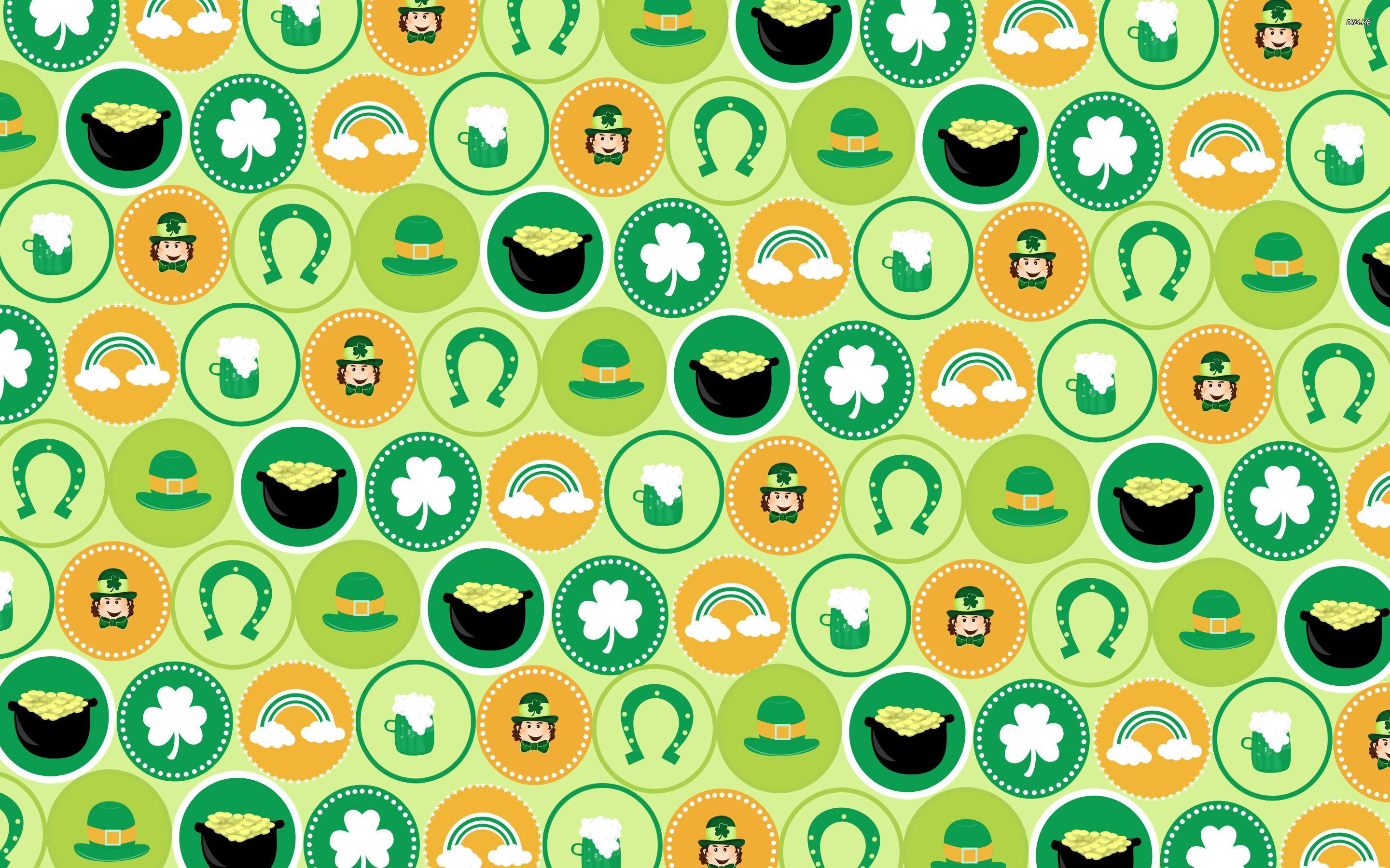 2880x1800 Saint Patrick's Day, pattern, shamrock, hat, leprechaun, pot, gold