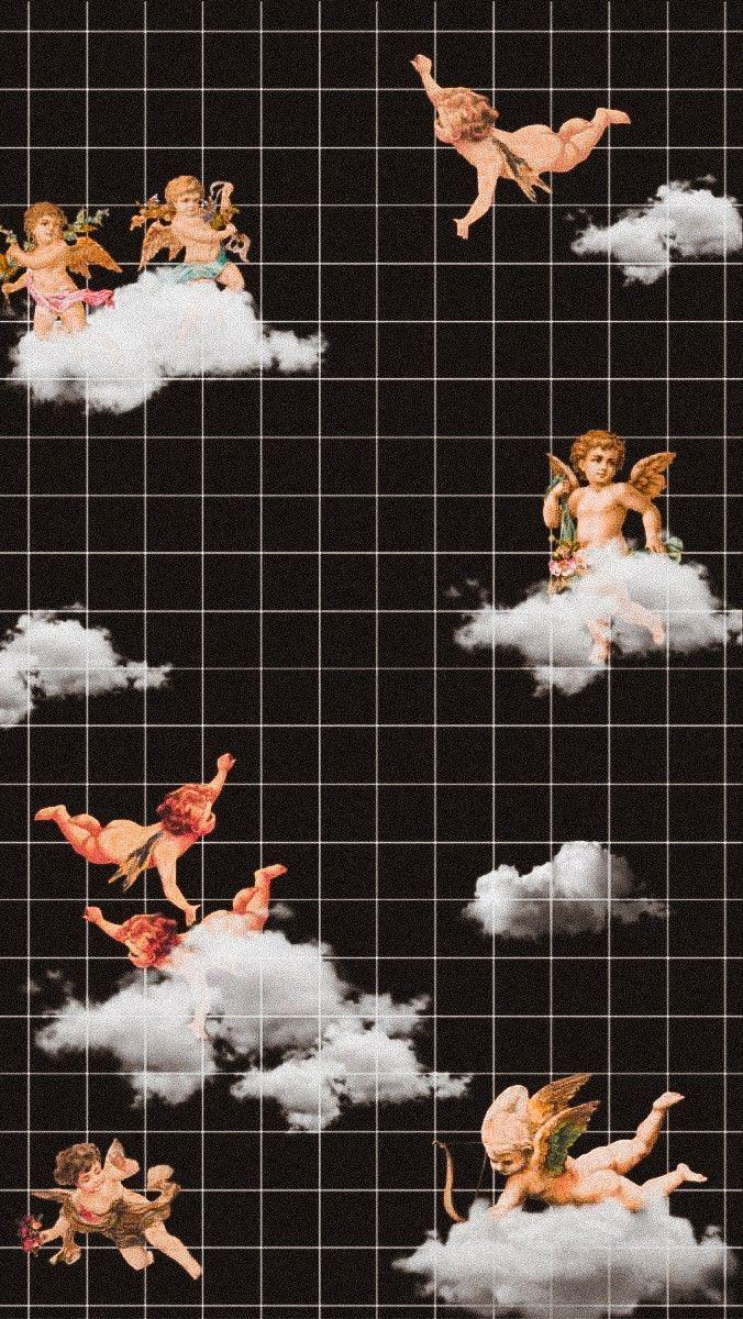 676x1200 Aesthetic Cherubs Cute Little Angels On Clouds Lockscreen Wallpaper In 2020. Angel Wallpaper, Grid Wallpaper, Wallpaper