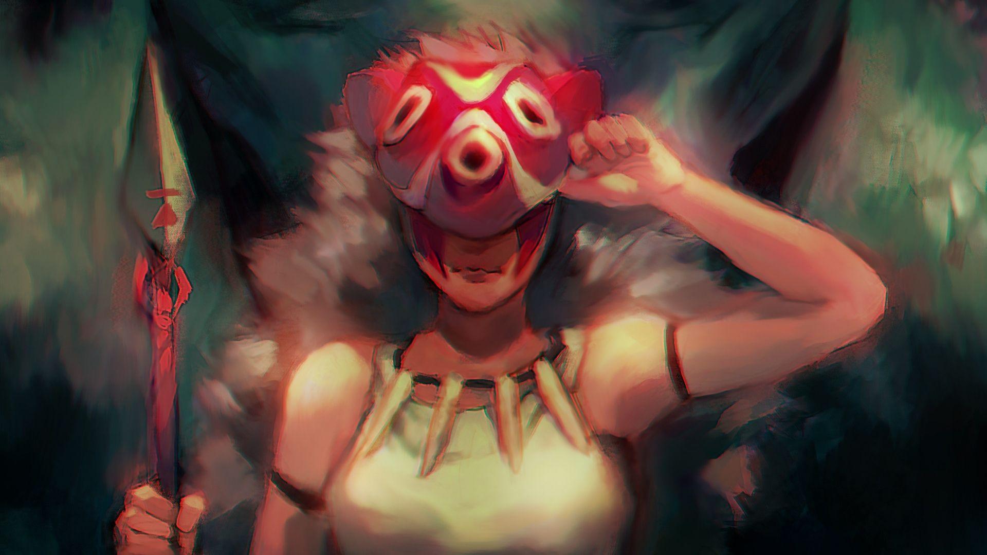 1920x1080 Download 1920x1080 wallpaper princess mononoke, dark, anime, art, full hd, hdtv, fhd, 1080p, 1920x1080 HD image, background, 16986