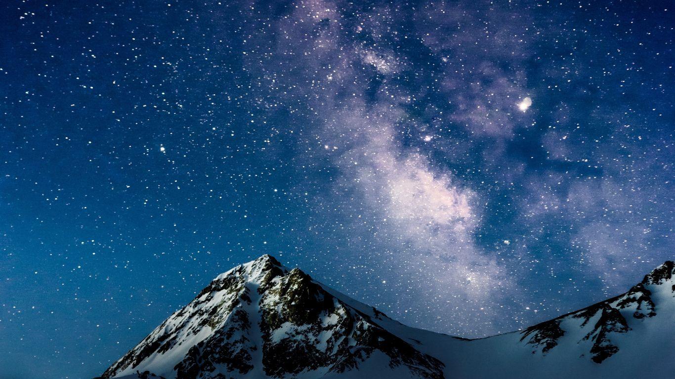 1366x768 Download Starry night, outdoor, mountains, landscape wallpaper, 1366x Tablet, laptop