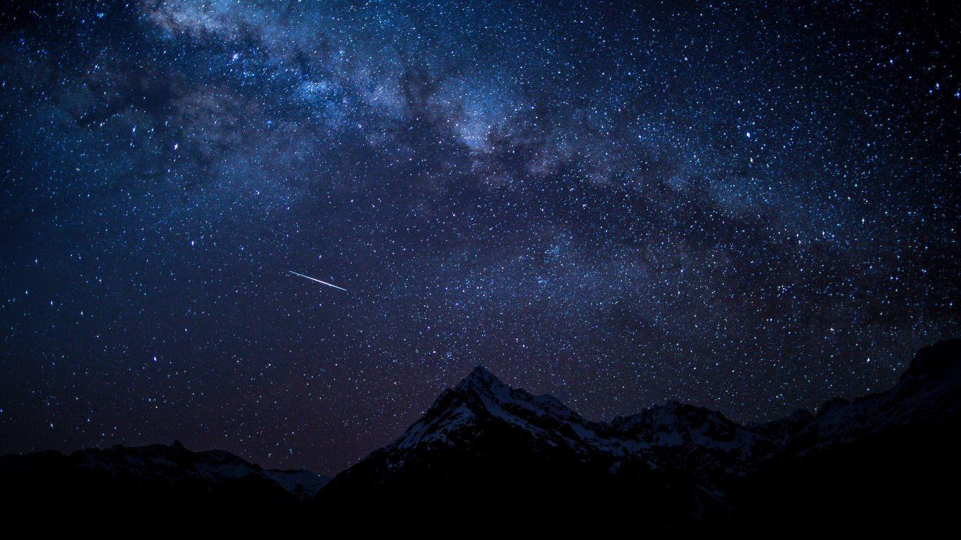 1366x768 Download 1366x768 wallpaper starry sky, night, mountains, nature, tablet, laptop, 1366x768 HD image, background, 678