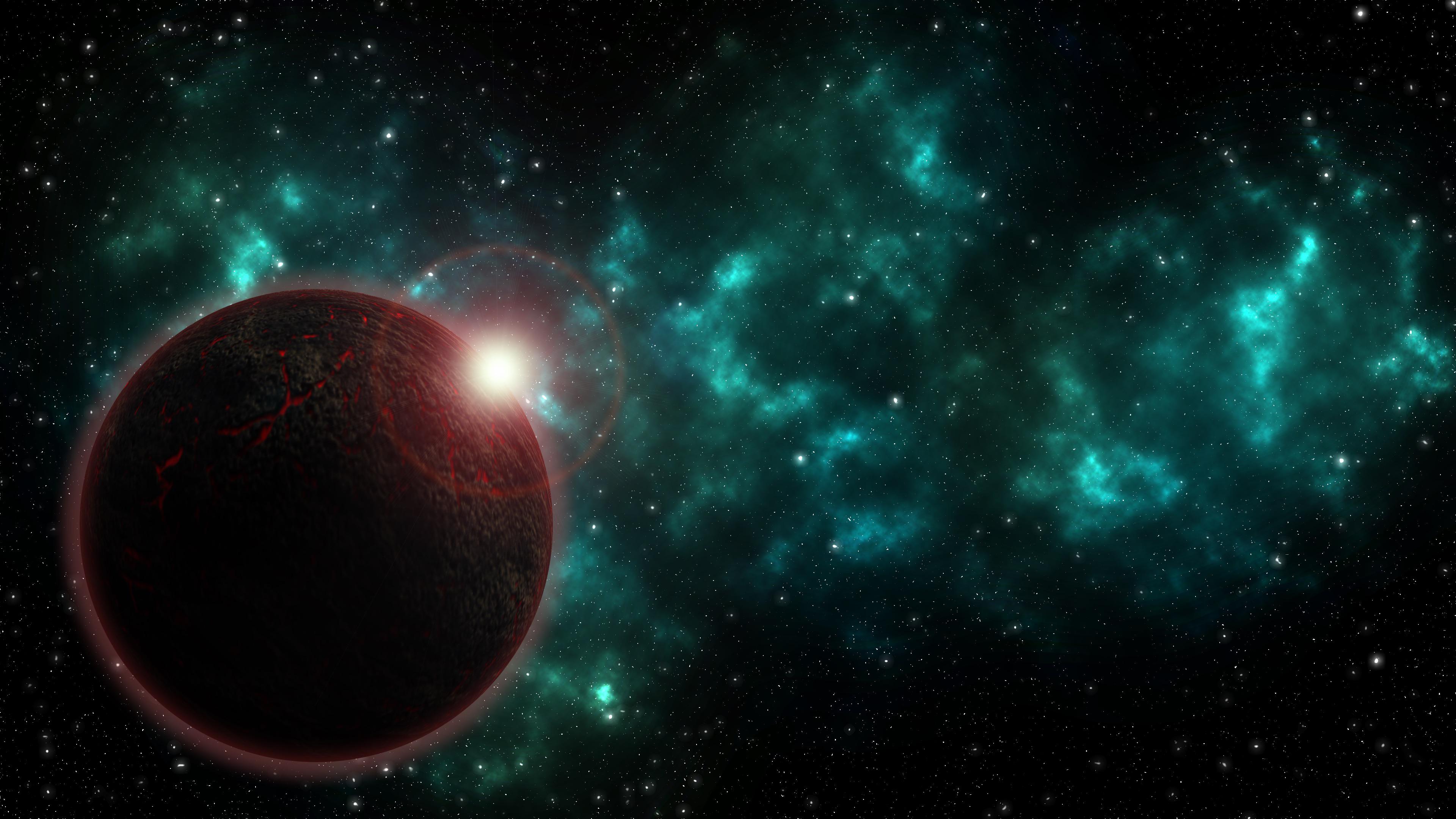 3840x2160 Fiery Planet With Nebula 4K wallpaper