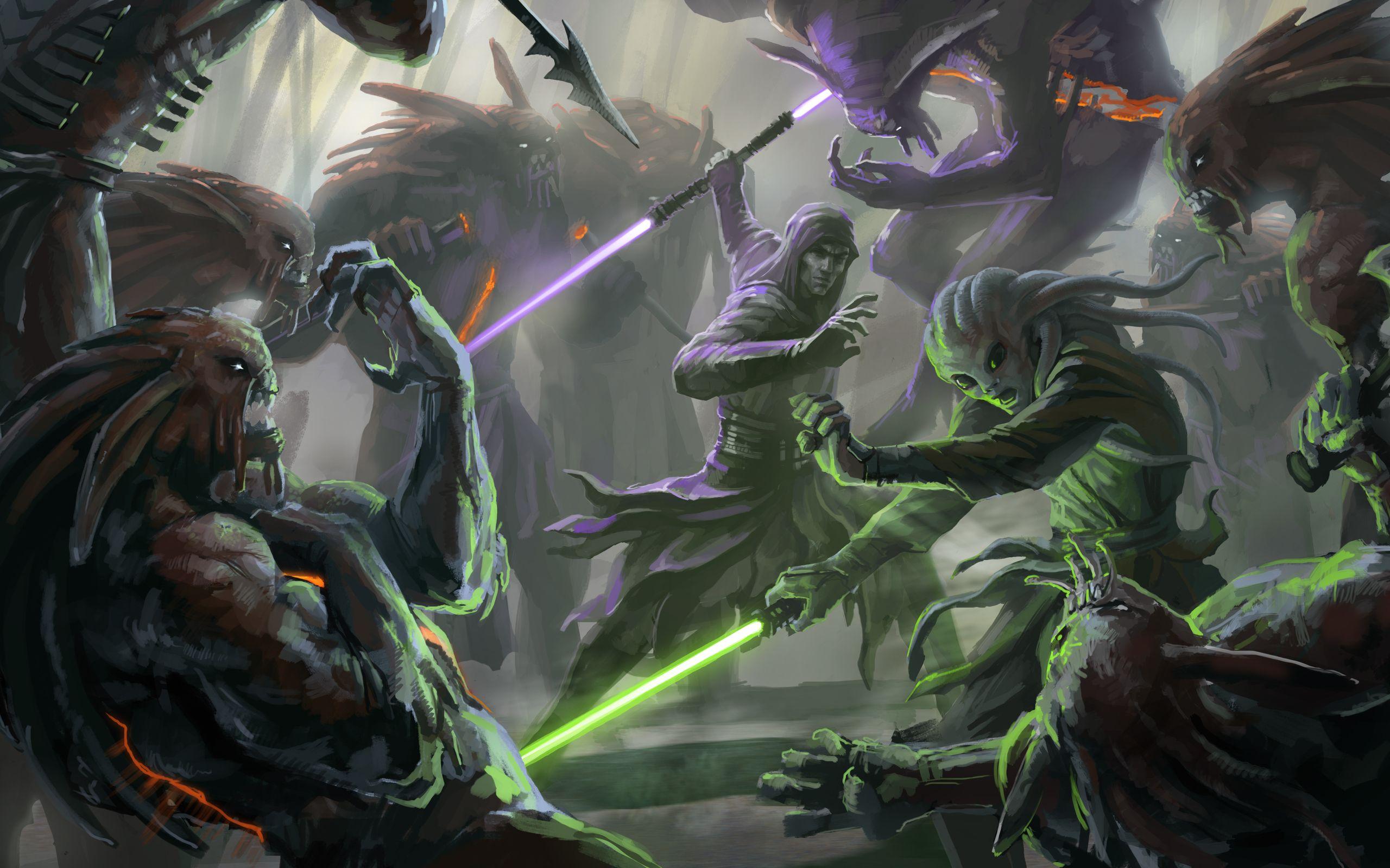 2560x1600 Star Wars, fight, lightsabers wallpaper
