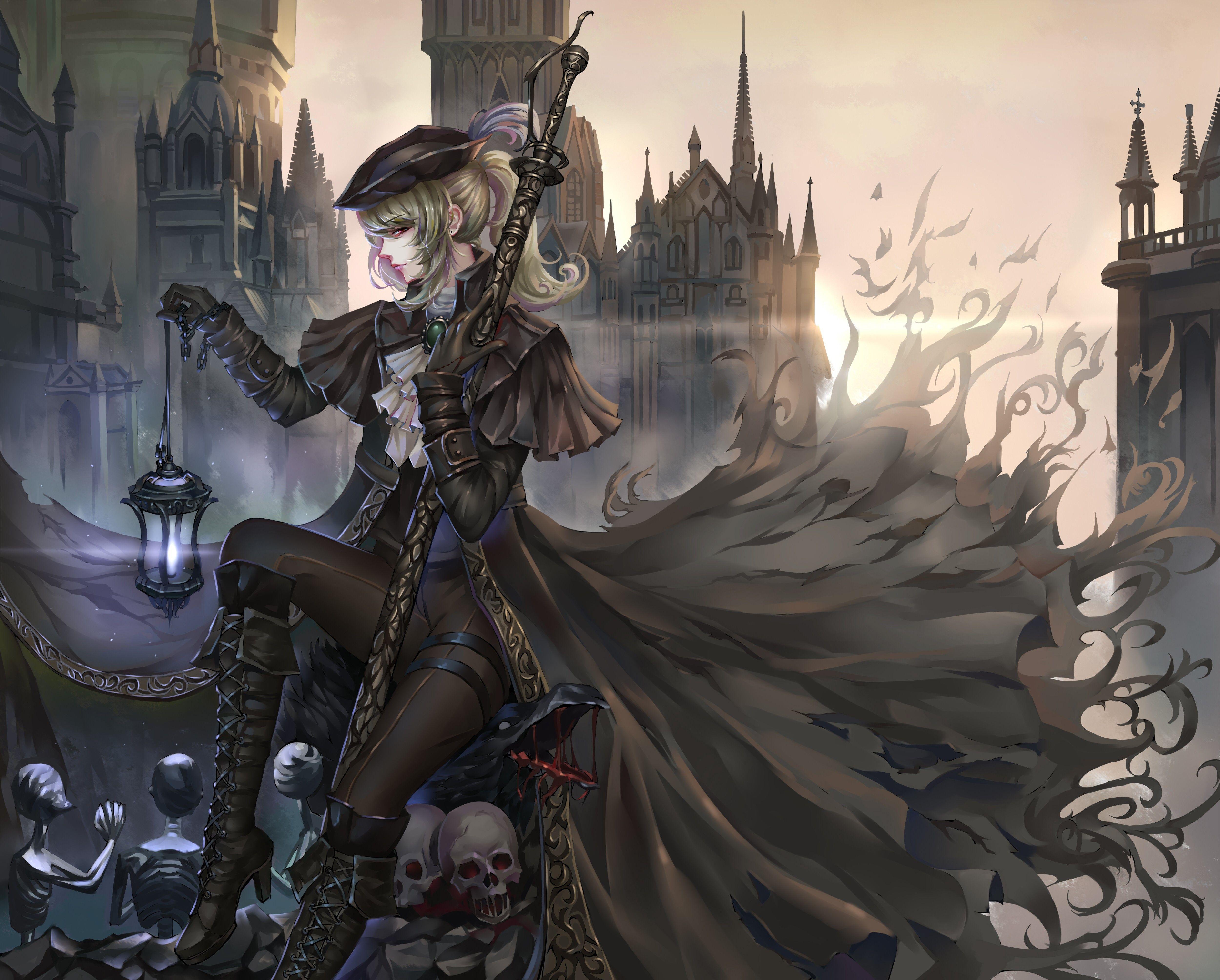 5000x4017 anime, #anime girls, #Bloodborne, #Gothic, #hat, #skull, #Lady Maria