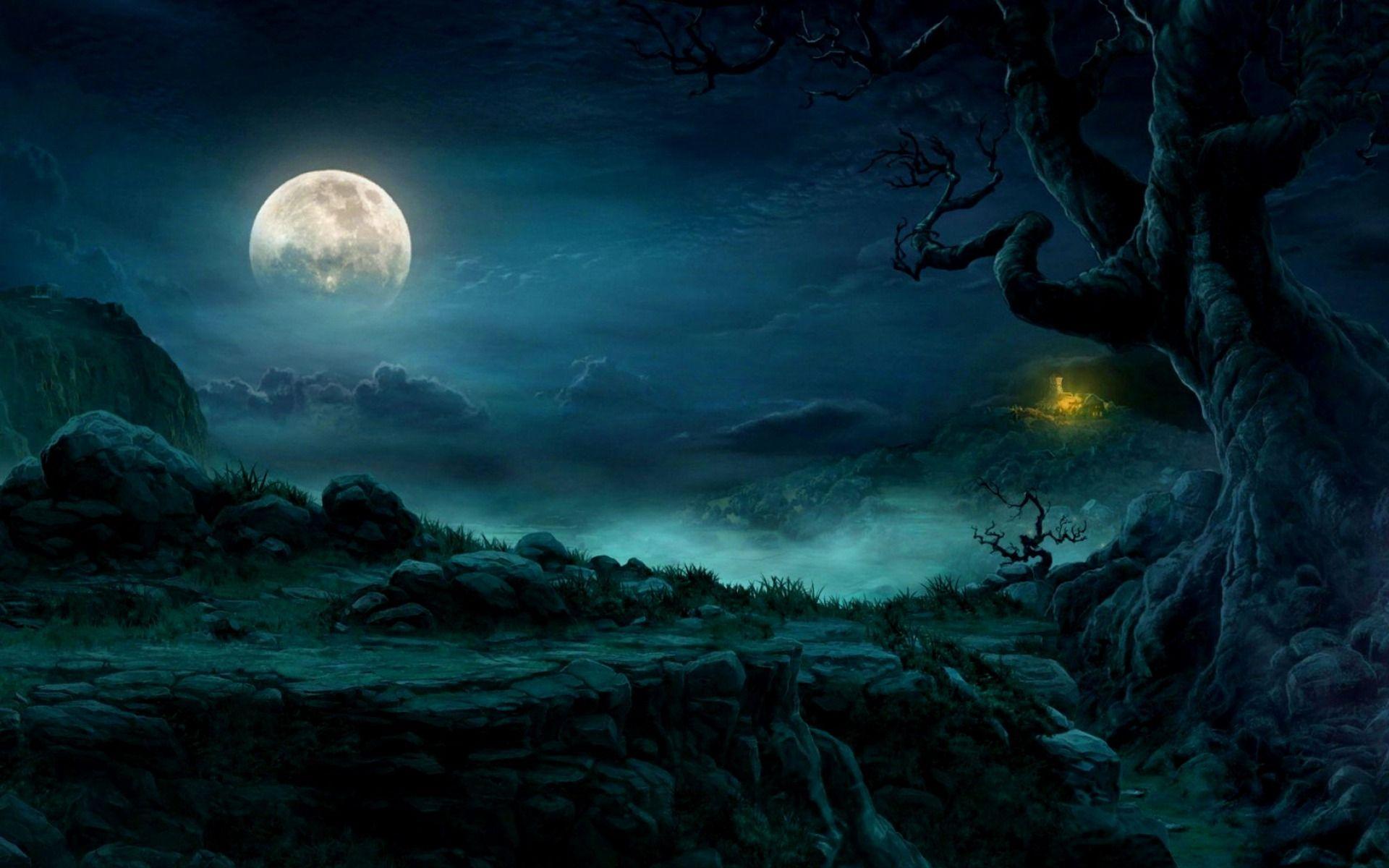 1920x1200 Mysterious Night Full Moon desktop PC and Mac wallpaper