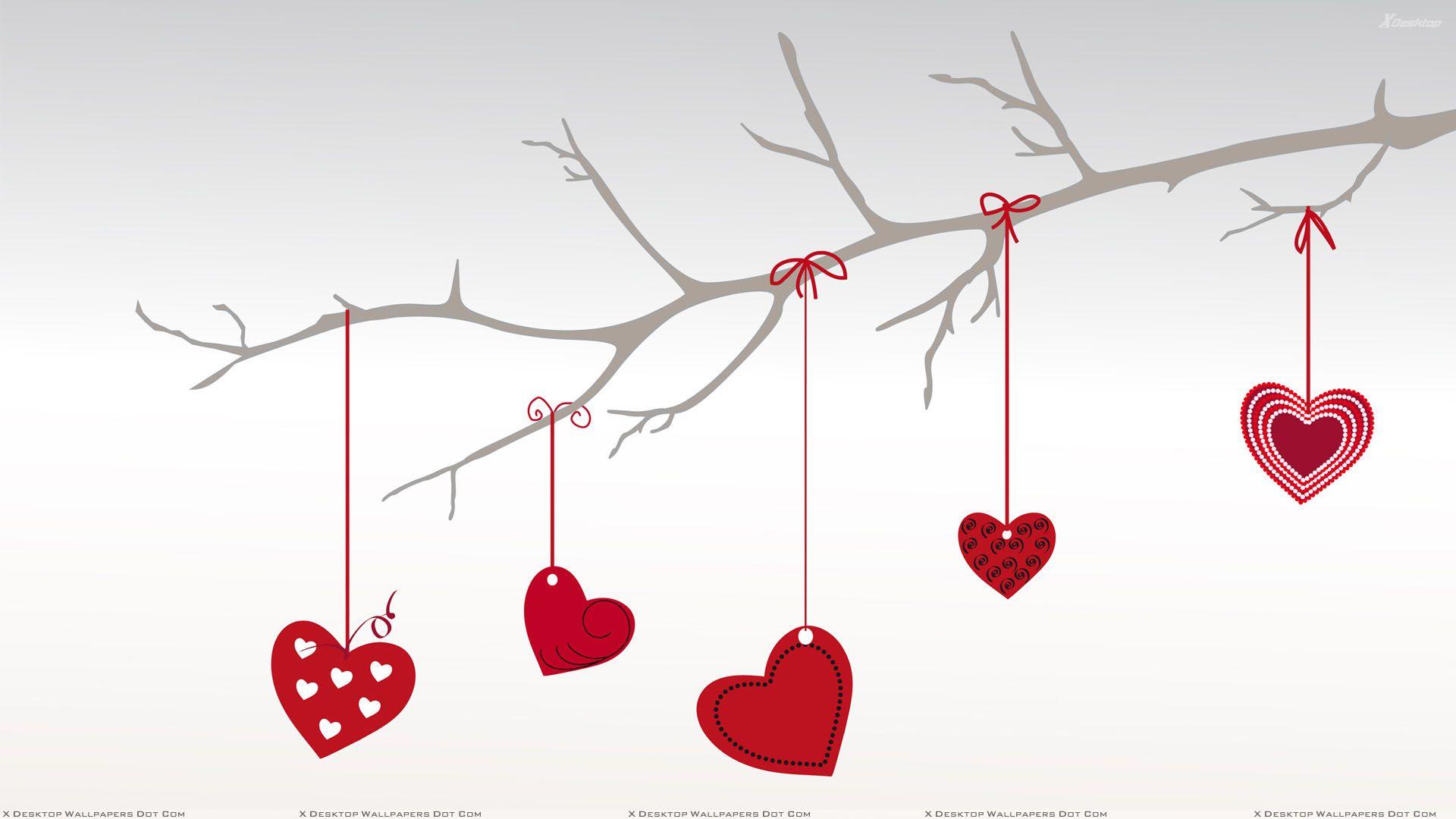1920x1080 Red Heart Hanging on Branch Wallpaper