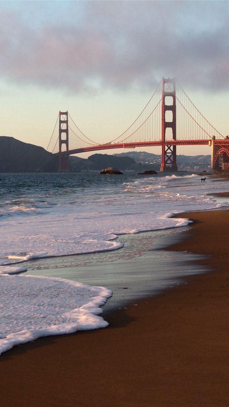 800x1420 Download Wallpaper 800x1420 San Francisco, Coast, Sand, Traces, Bridge, People, Walk, California Iphone Se 5s 5c 5 For Parallax HD Background