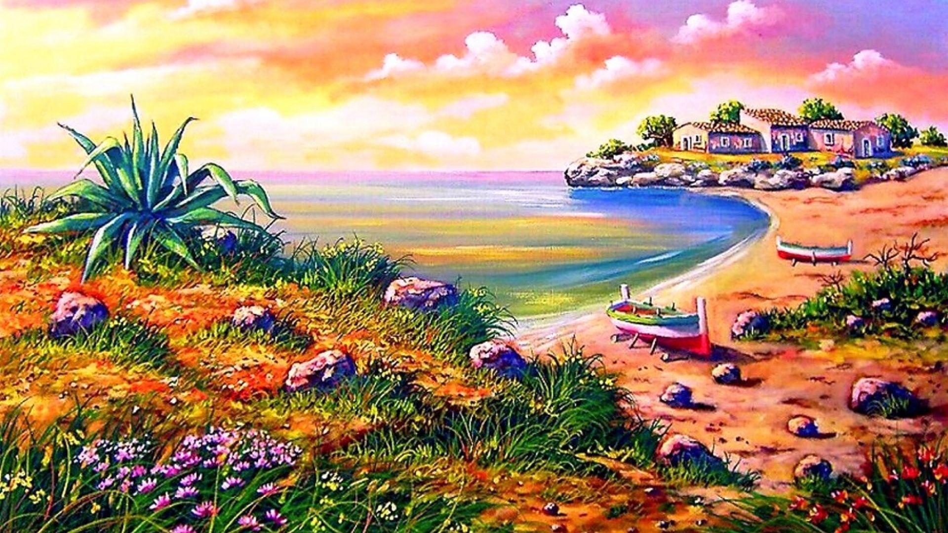 1920x1080 Ocean Beach House Boats Nature desktop PC and Mac wallpaper