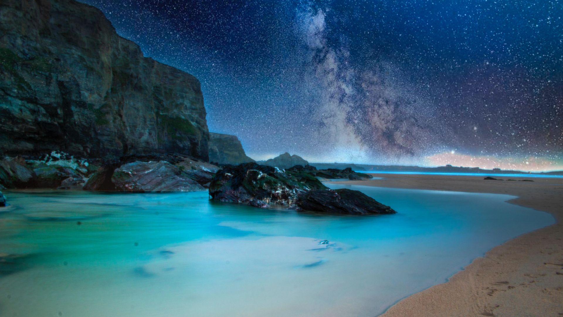 1920x1080 Download 1920x1080 wallpaper night, beach, rocks, coast, nature, full hd, hdtv, fhd, 1080p, 1920x1080 HD image, background, 20833