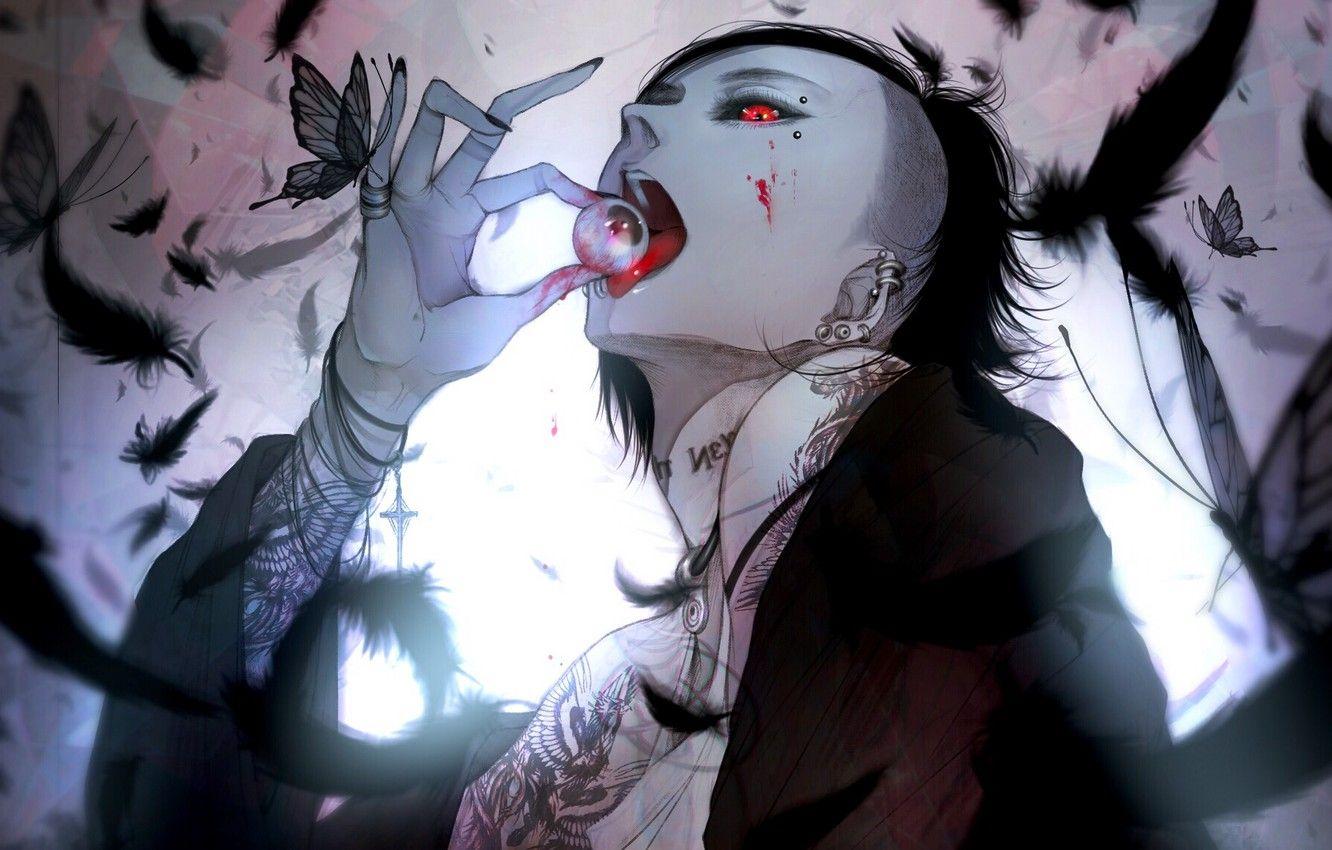 1332x850 Photo Wallpaper Butterfly, Blood, Tokyo Ghoul, Uta, Tokyo Ghoul Uta