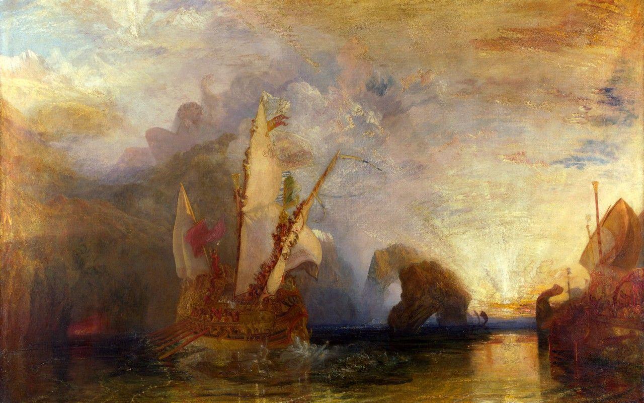 1280x800 Drawing & Painting: Joseph Mallord William Turner: Odysseus verspottet Polyp