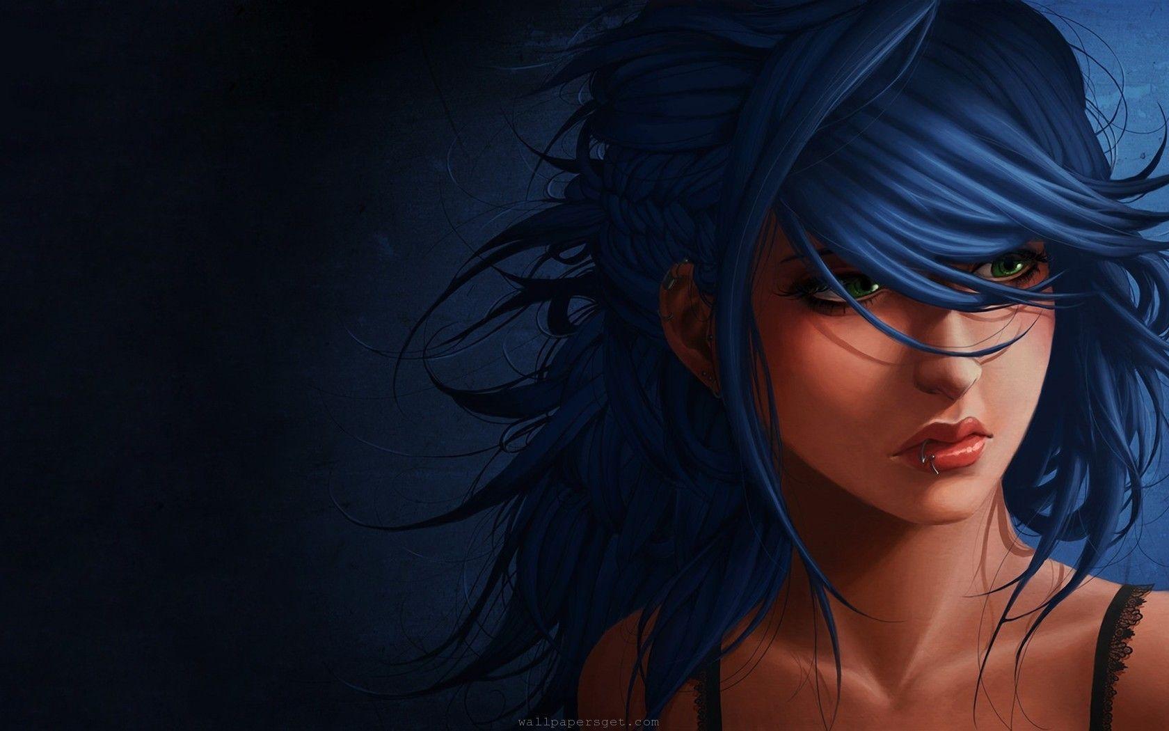 1680x1050 Blue Hair Girl Art