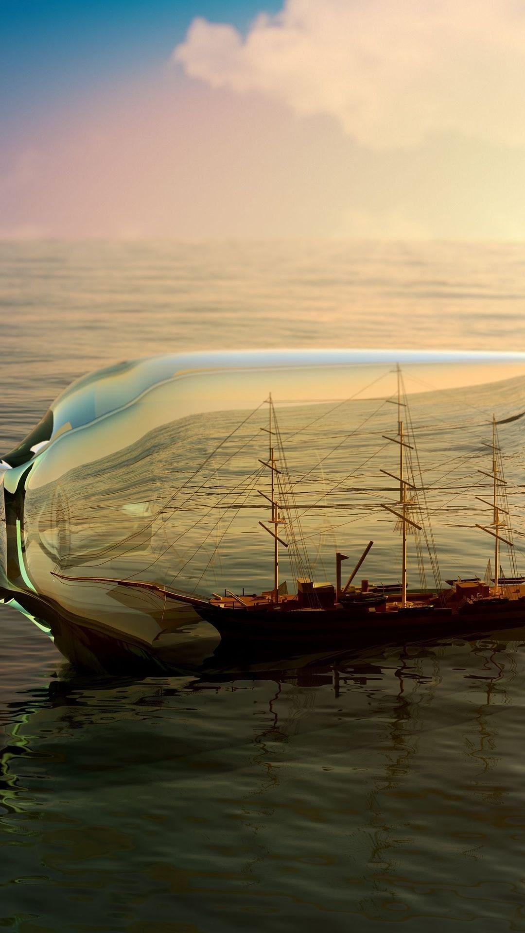 1080x1920 mood, sea, boat, ship, water, ship, bottle desktop wallpaper 15640