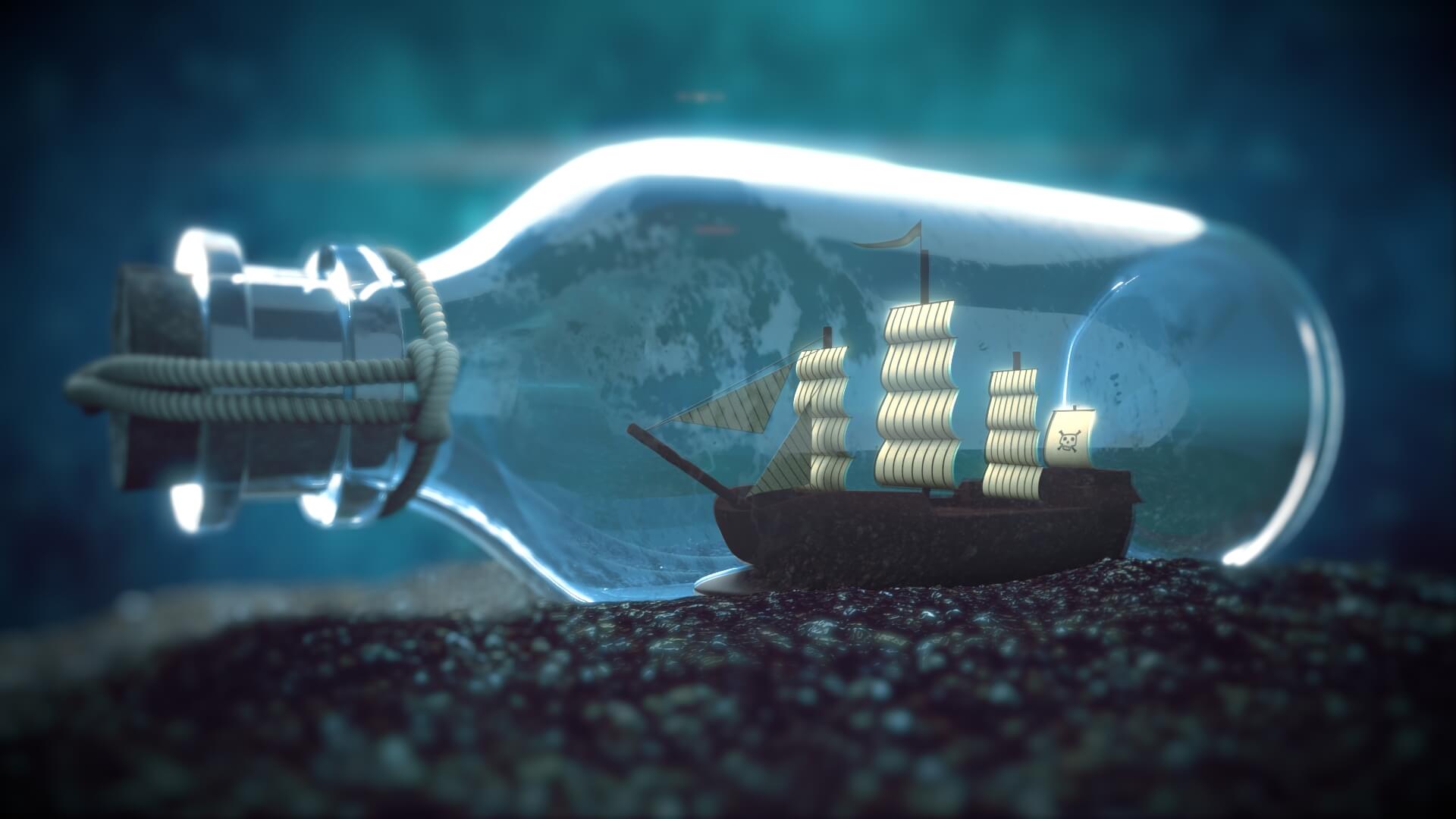 1920x1080 Ship in a bottle 3D Rendering