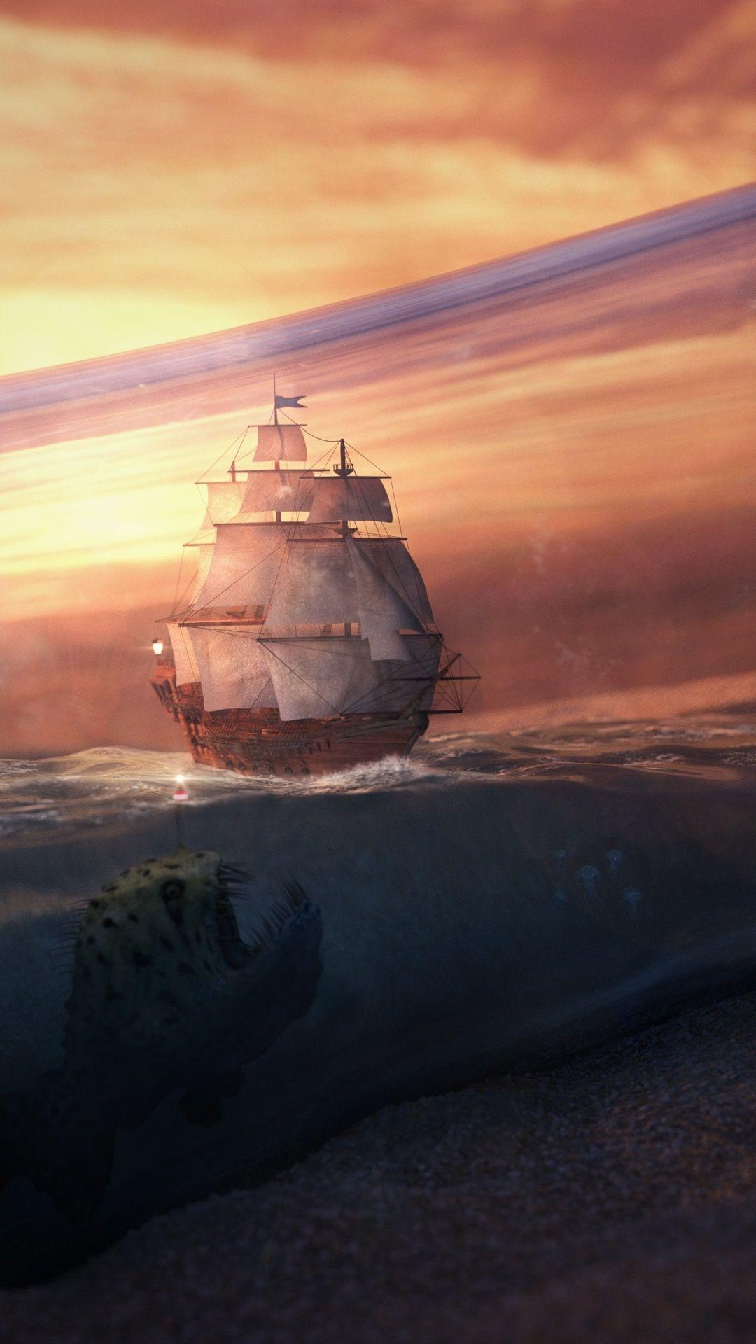 1080x1920 Wallpaper Bottle, sea, boat, sands, creative picture 3840x2160 UHD 4K Picture, Image
