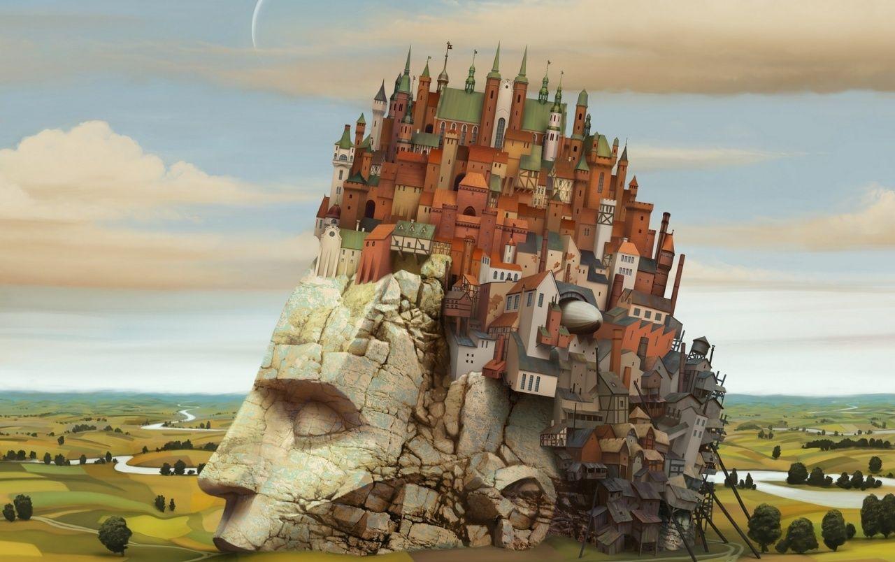 1280x804 Head Town Fields Surreal Wallpaper