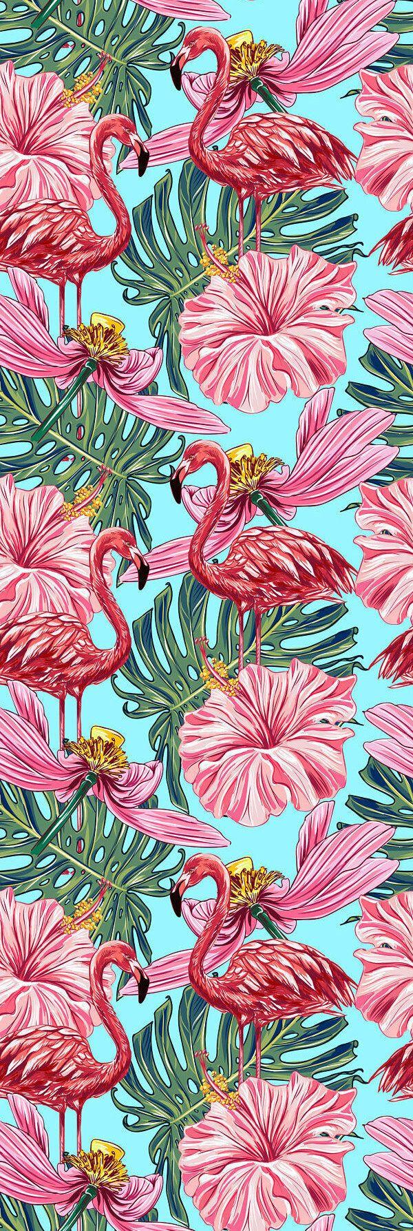 600x1787 Bay Isle Home Laci Removable Flamingos Tropical Flowers Jungle 6.25' L x 25 W Peel and Stick Wallpaper Roll