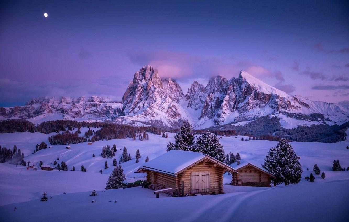 1332x850 Wallpaper winter, snow, mountains, valley, village, Italy, houses, Italy, The Dolomites, South Tyrol, South Tyrol, Dolomites, Alpe Di Siusi / Seiser Alm, mountain tundra, The Alpe di Siusi image for desktop, section
