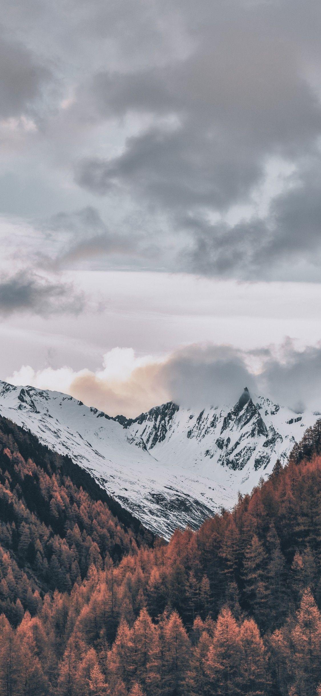1125x2436 Download 1125x2436 Italy, Mountains, Clouds, Trees, Winter, Snow Wallpaper for iPhone 11 Pro & X