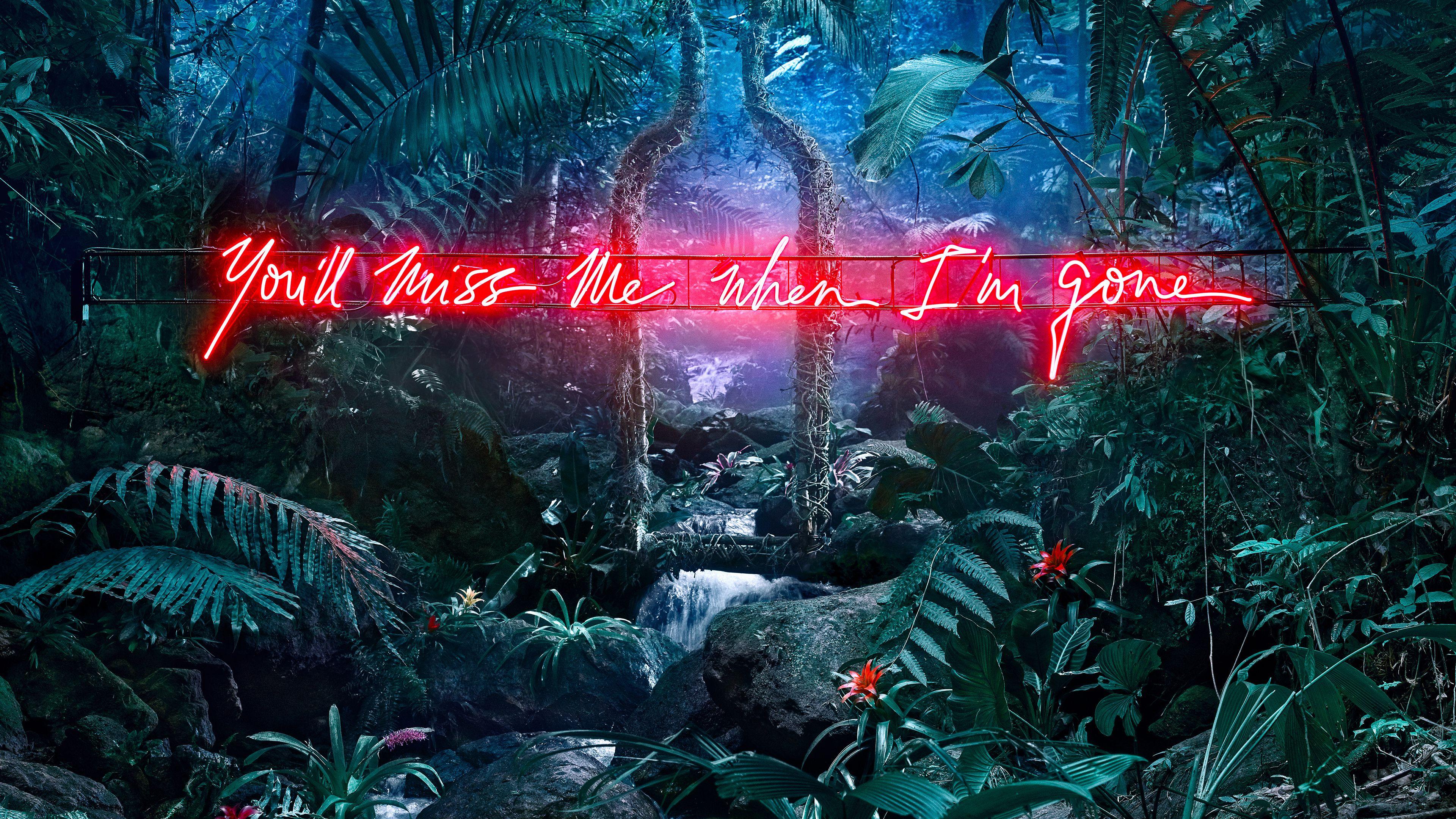 3840x2160 Forest Pink Neon Sign 4K Wallpaper
