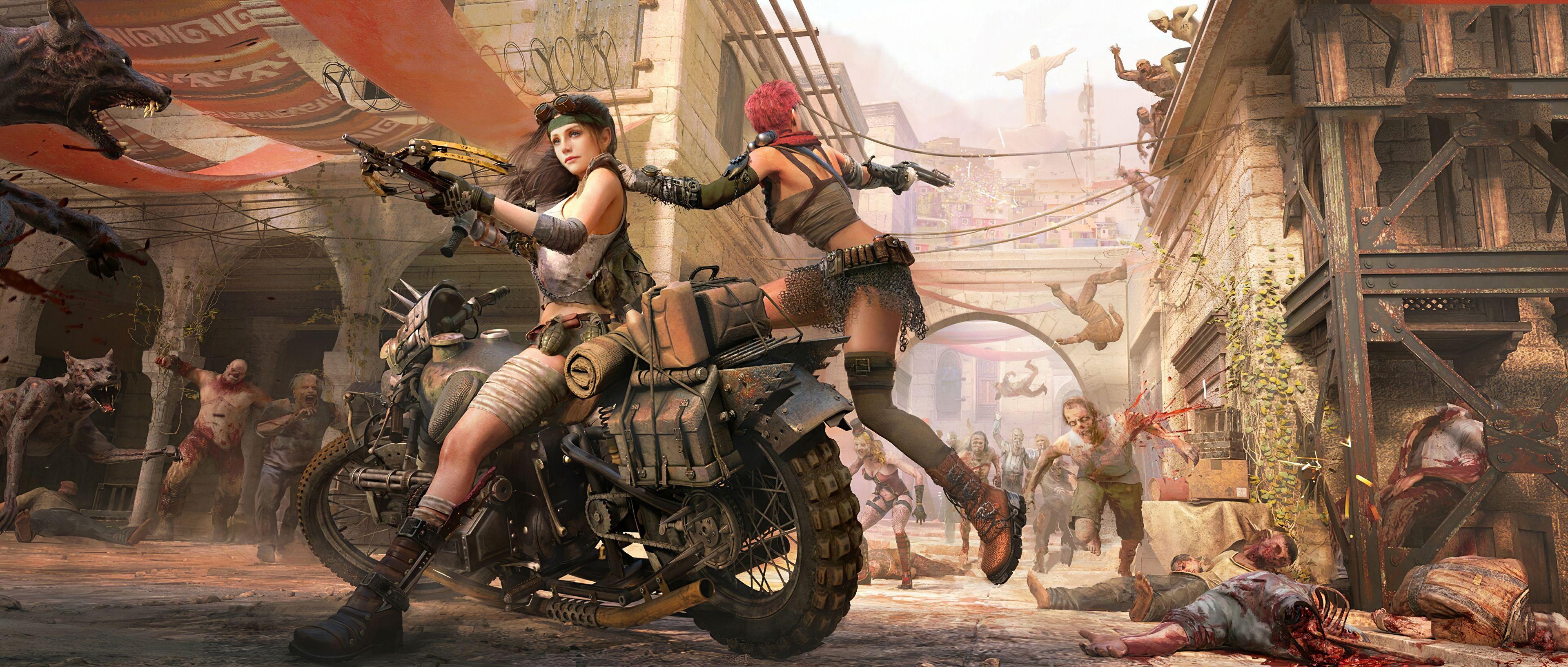 3840x1634 Two Girls Killing Zombies, HD Artist, 4k Wallpaper, Image, Background, Photo and Picture