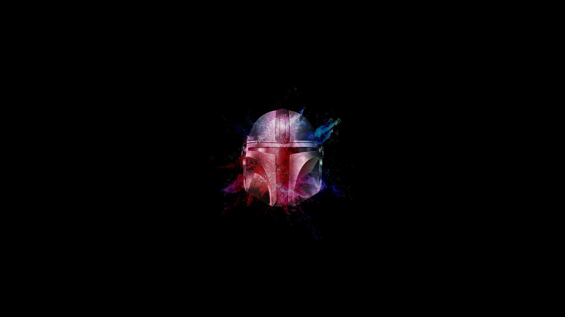 1920x1080 The Mandalorian Color Burst Star Wars Helmet Bounty Hunter Simple Background Wallpaper:1920x1080