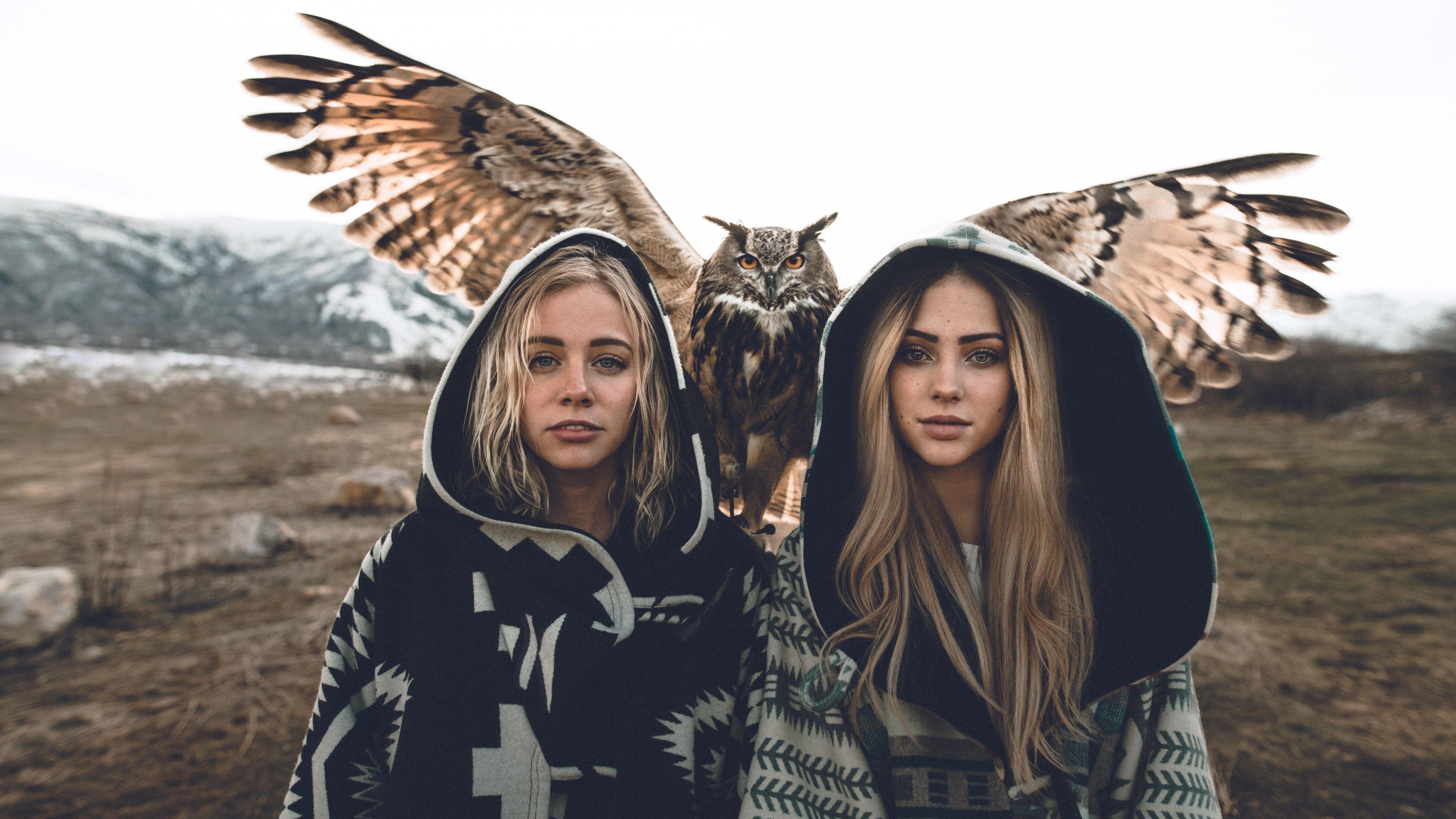 3840x2160 Wallpaper girls, owl, 8k, Animals