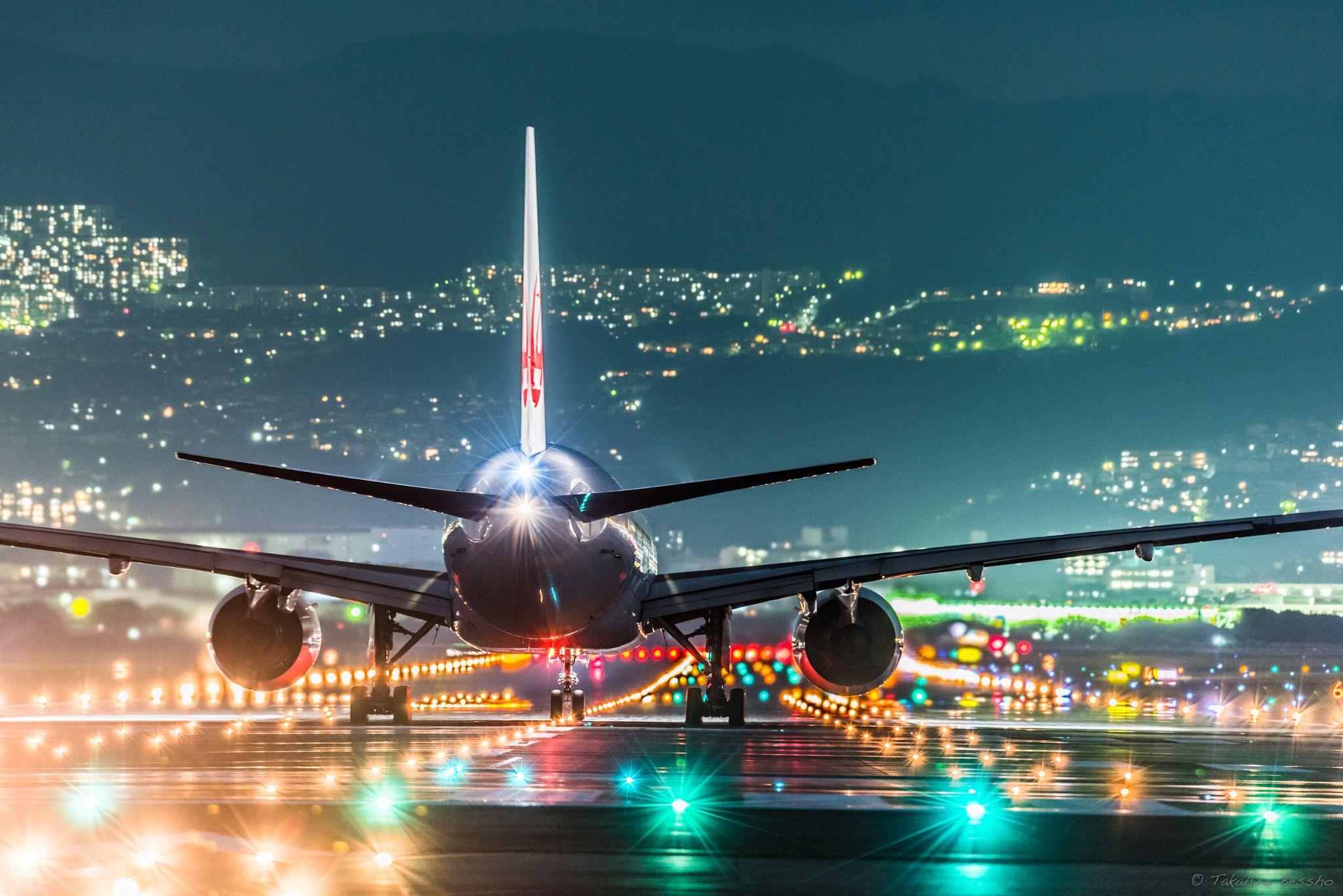 2048x1367 Wallpaper japan, airport, osaka, aircraft, lights, night, plane, Japan Airlines desktop wallpaper Aircrafts and Planes