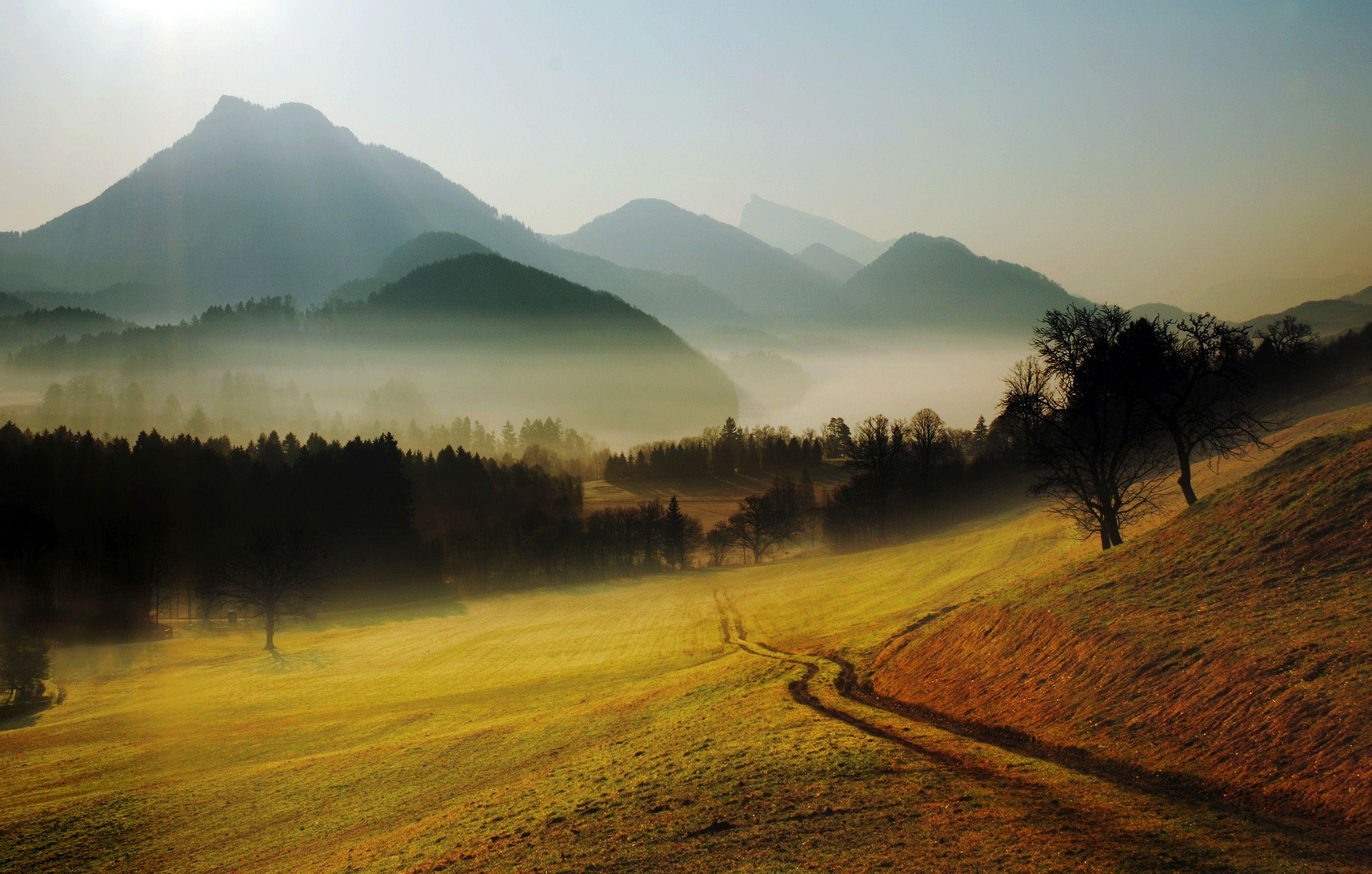 2913x1856 Wallpaper Hills, Mountains, Road, Country, Morning, Wallpaper Desktop