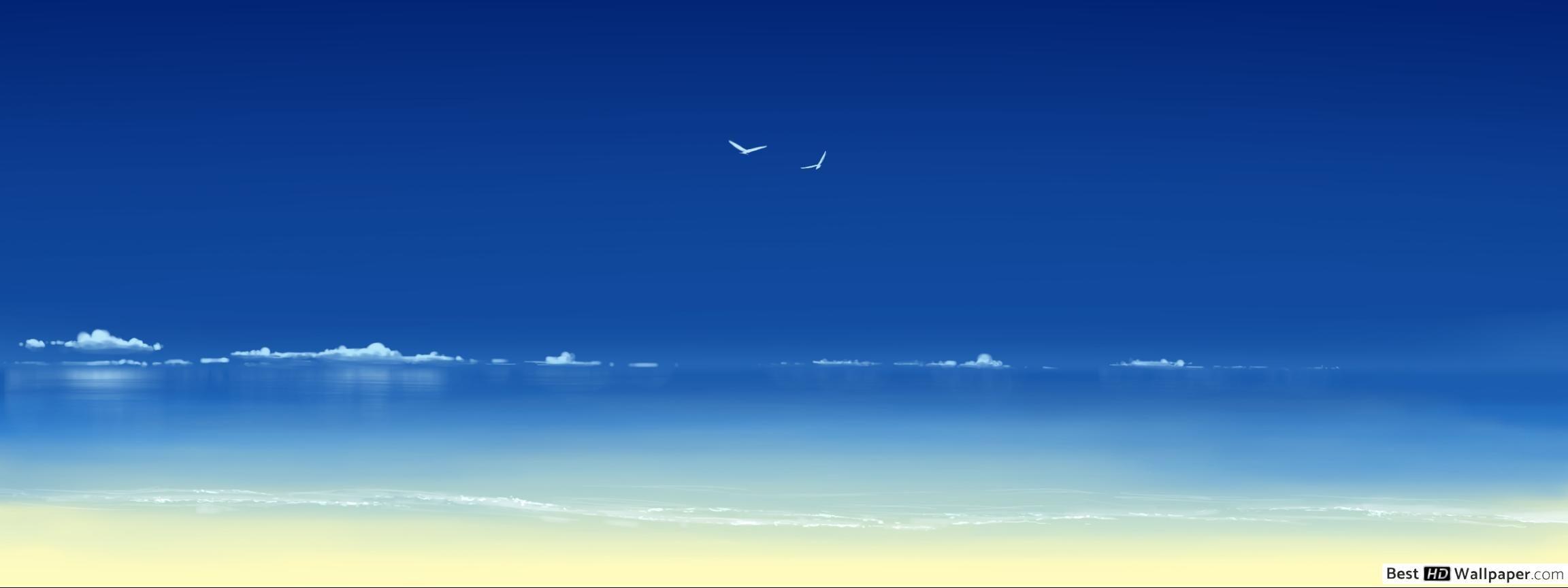 2304x864 Calm Beach HD wallpaper download
