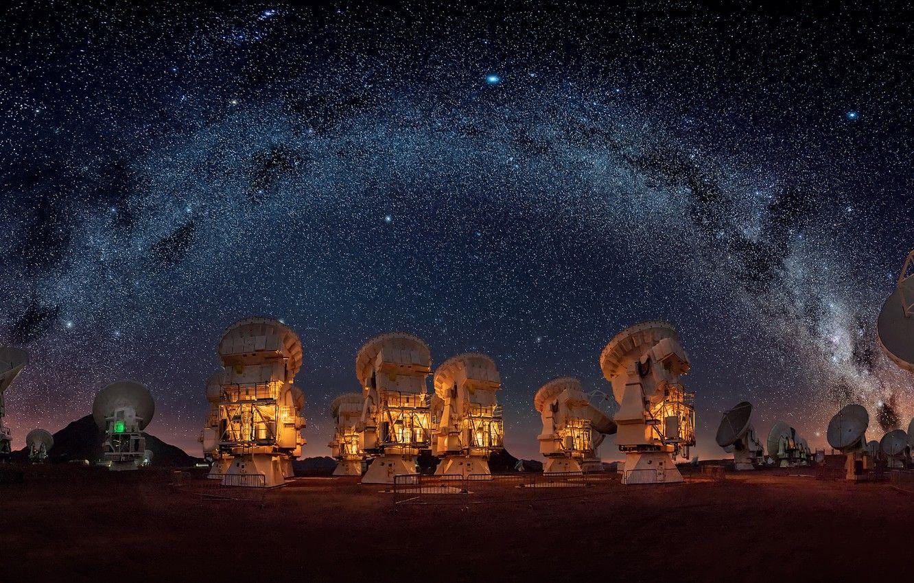 1332x850 Wallpaper the sky, stars, night, the milky way, radio telescopes image for desktop, section пейзажи