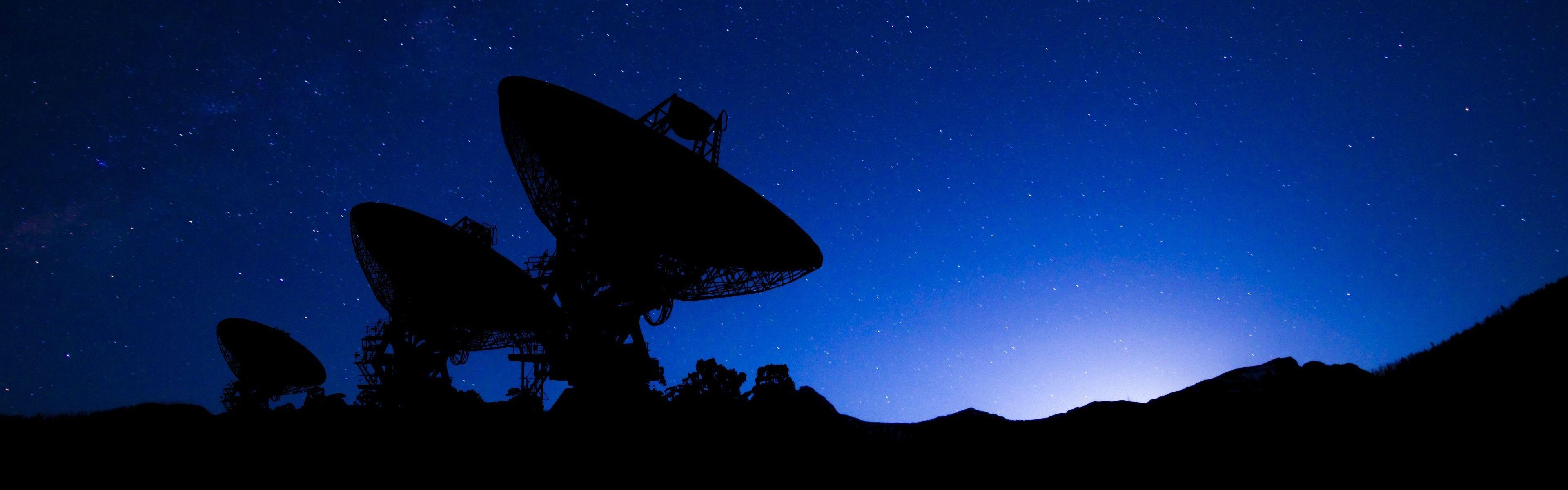 3840x1200 Wallpaper Radio telescope, silhouette, stars, sky, night 3840x2160 UHD 4K Picture, Image