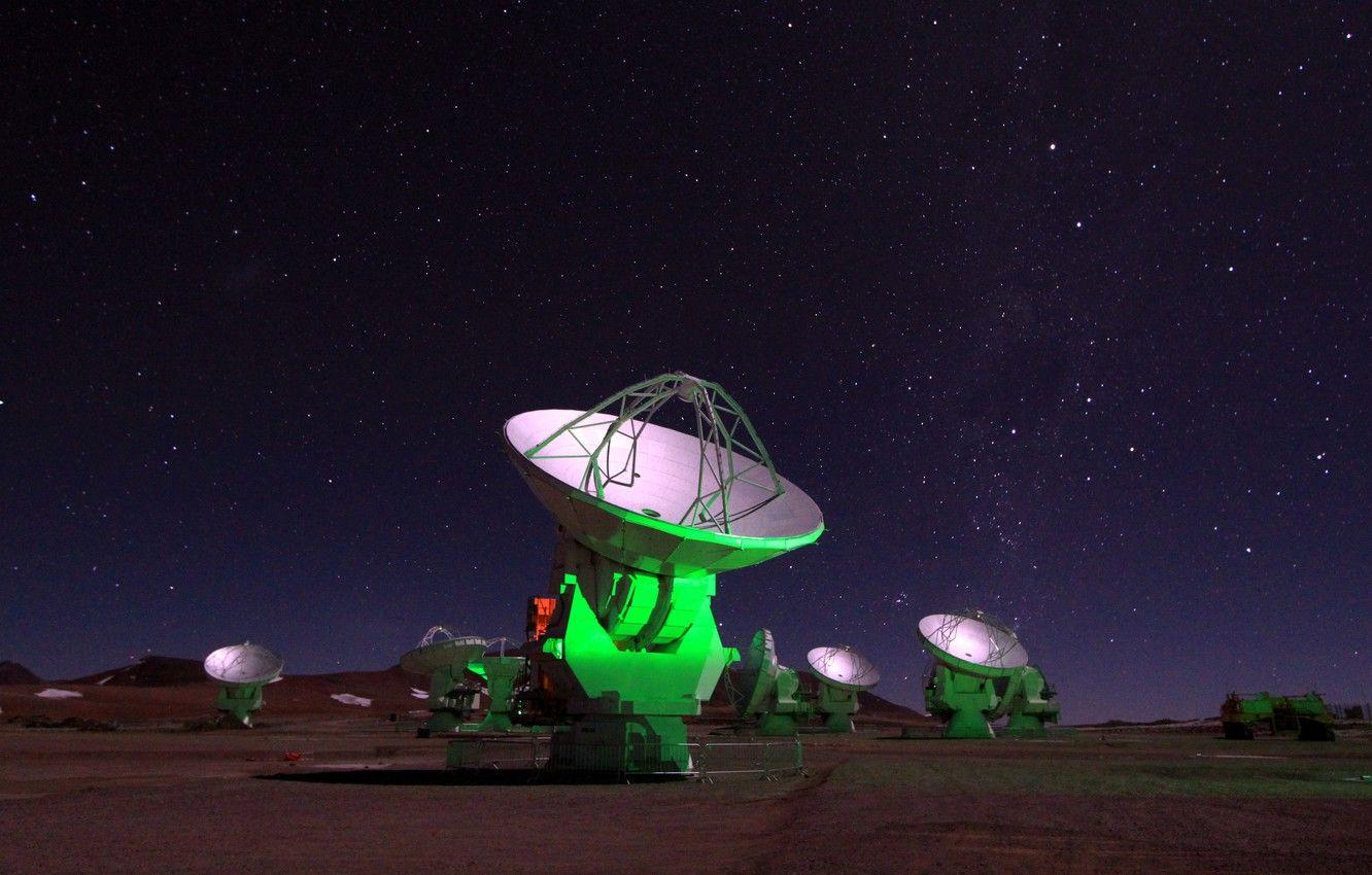 1332x850 Wallpaper antenna, Chile, Atacama, radio telescopes, Atacama Large Millimeter Array, ALMA antennas under the Milky Way image for desktop, section космос