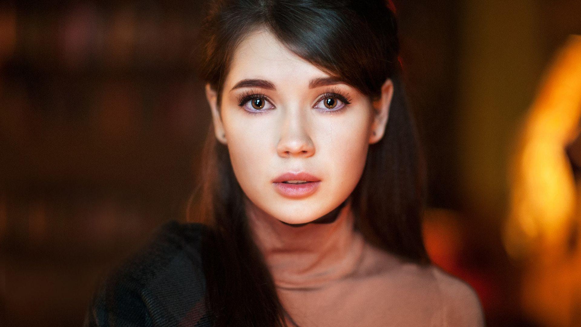 1920x1080 Desktop wallpaper beautiful woman, brunette, brown eyes, HD image, picture, background, 0752e2