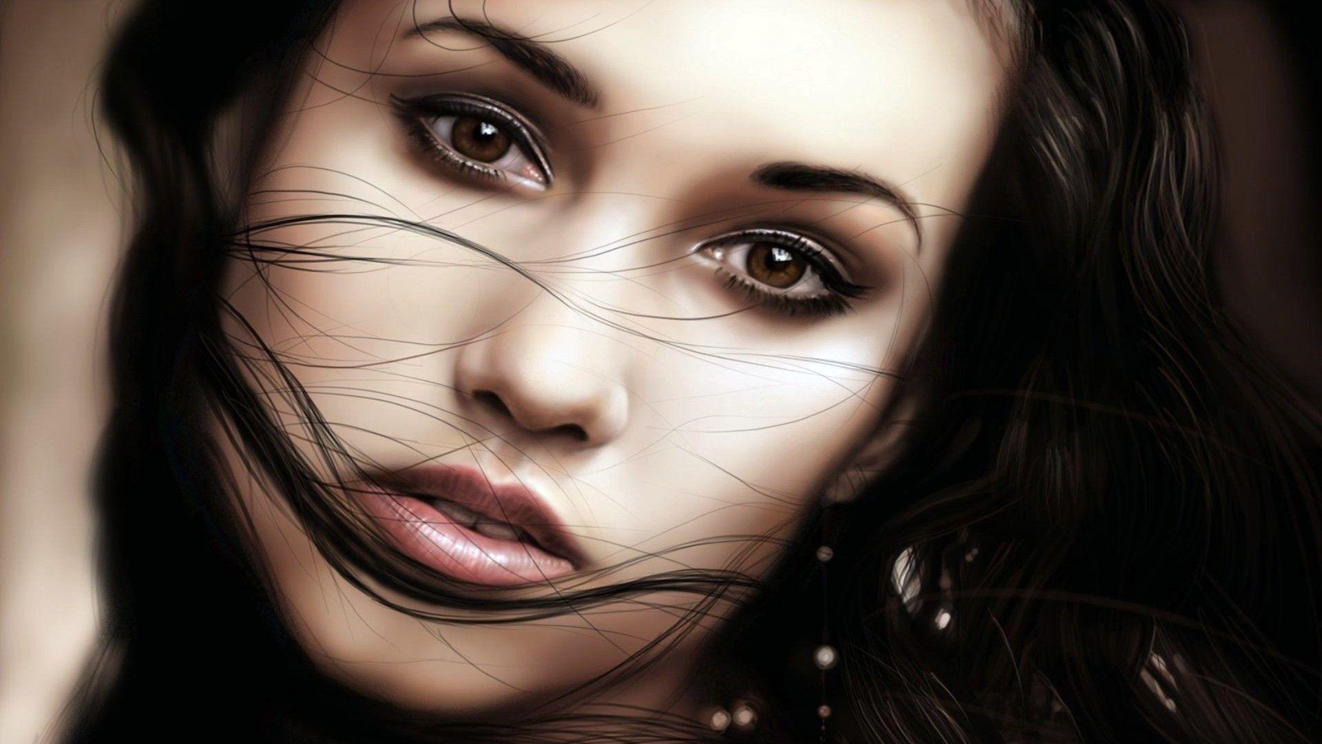 1920x1080 women, Digital Art, Brunette, Brown Eyes Wallpaper HD / Desktop and Mobile Background