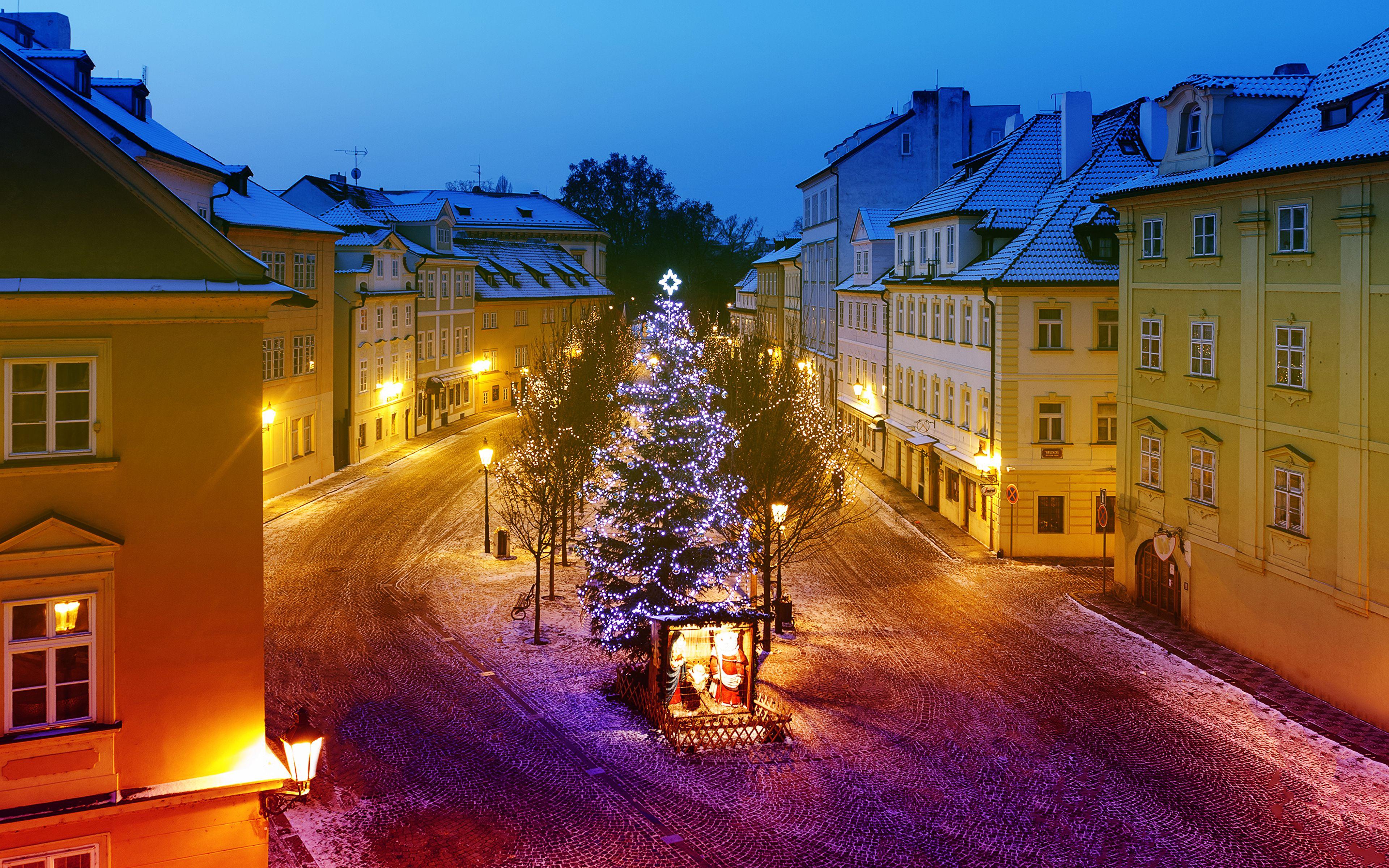 3840x2400 Photos Prague New year Czech Republic Christmas tree 3840x2400