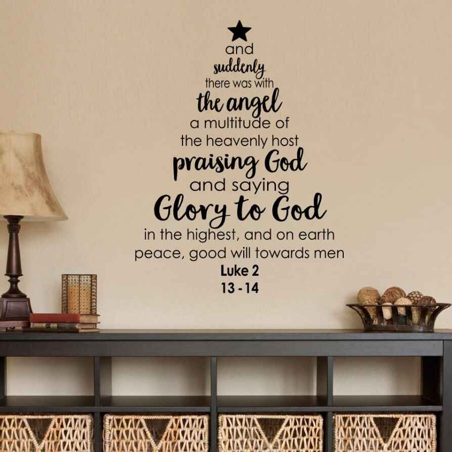 894x894 Christmas Tree Wall Decal Bible Verse Saying Wall Sticker Home Decor Holiday Design Wall Mural New Year Vinyl Wallpaper AY1710. Wall Stickers