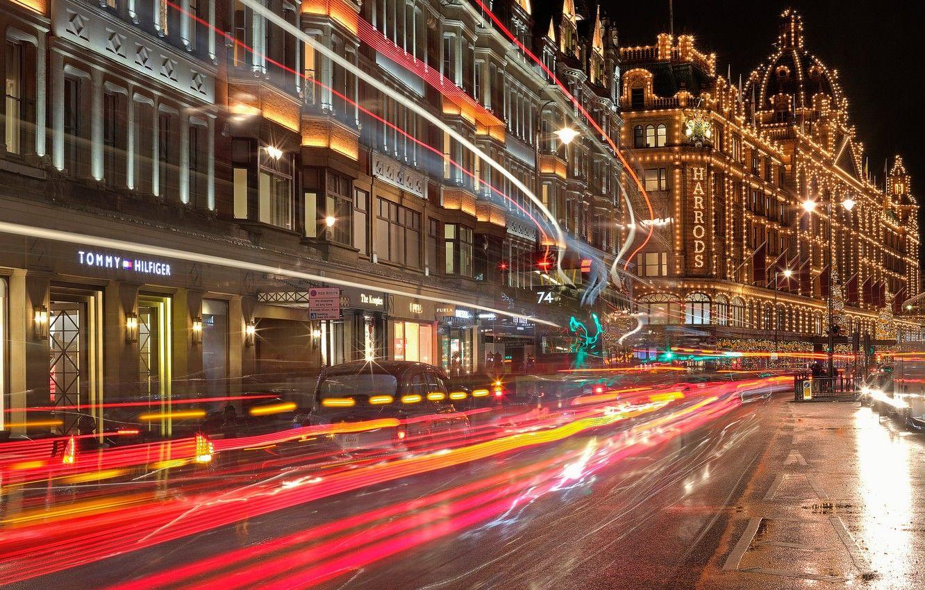 1332x850 Wallpaper night, lights, holiday, street, England, London, home, Christmas image for desktop, section город