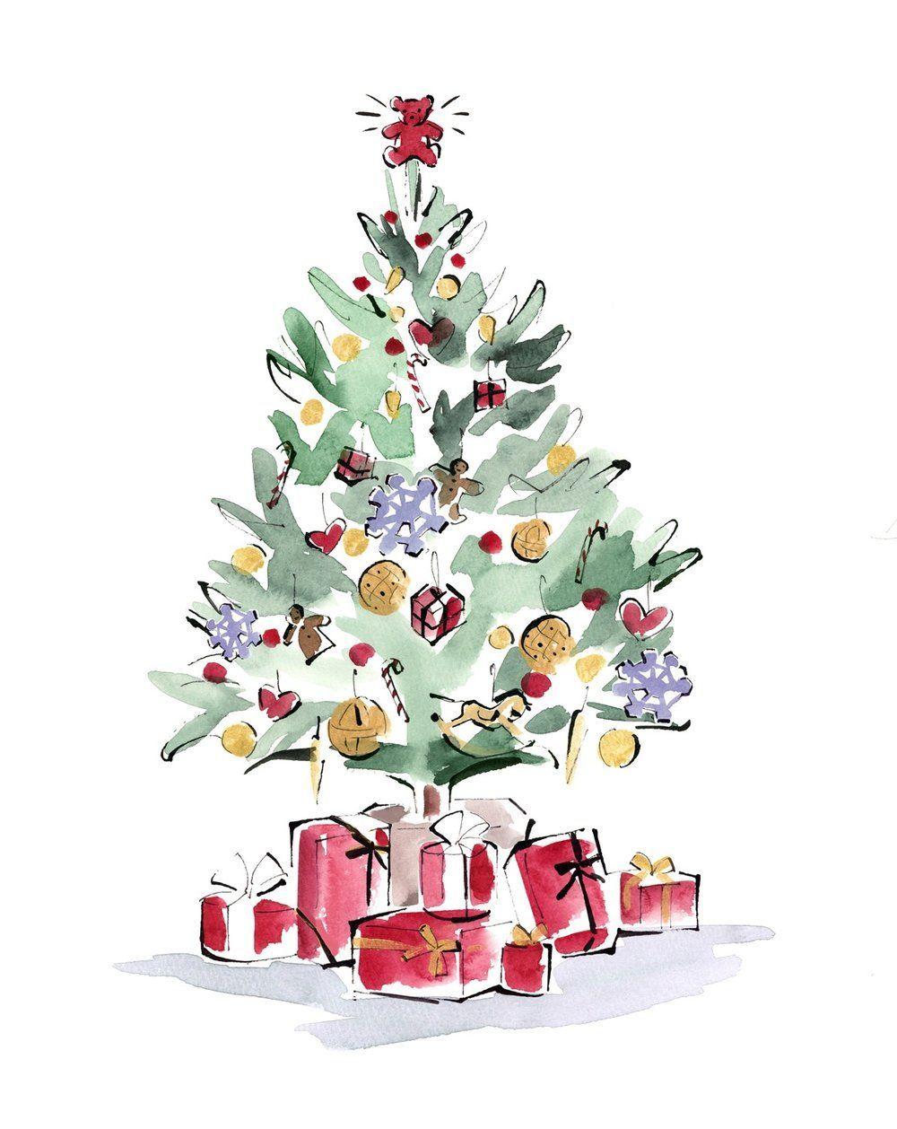 1000x1258 Dutch Uncle Nagamiya London Illustrations. Christmas tree drawing, Christmas tree art, Painted christmas cards