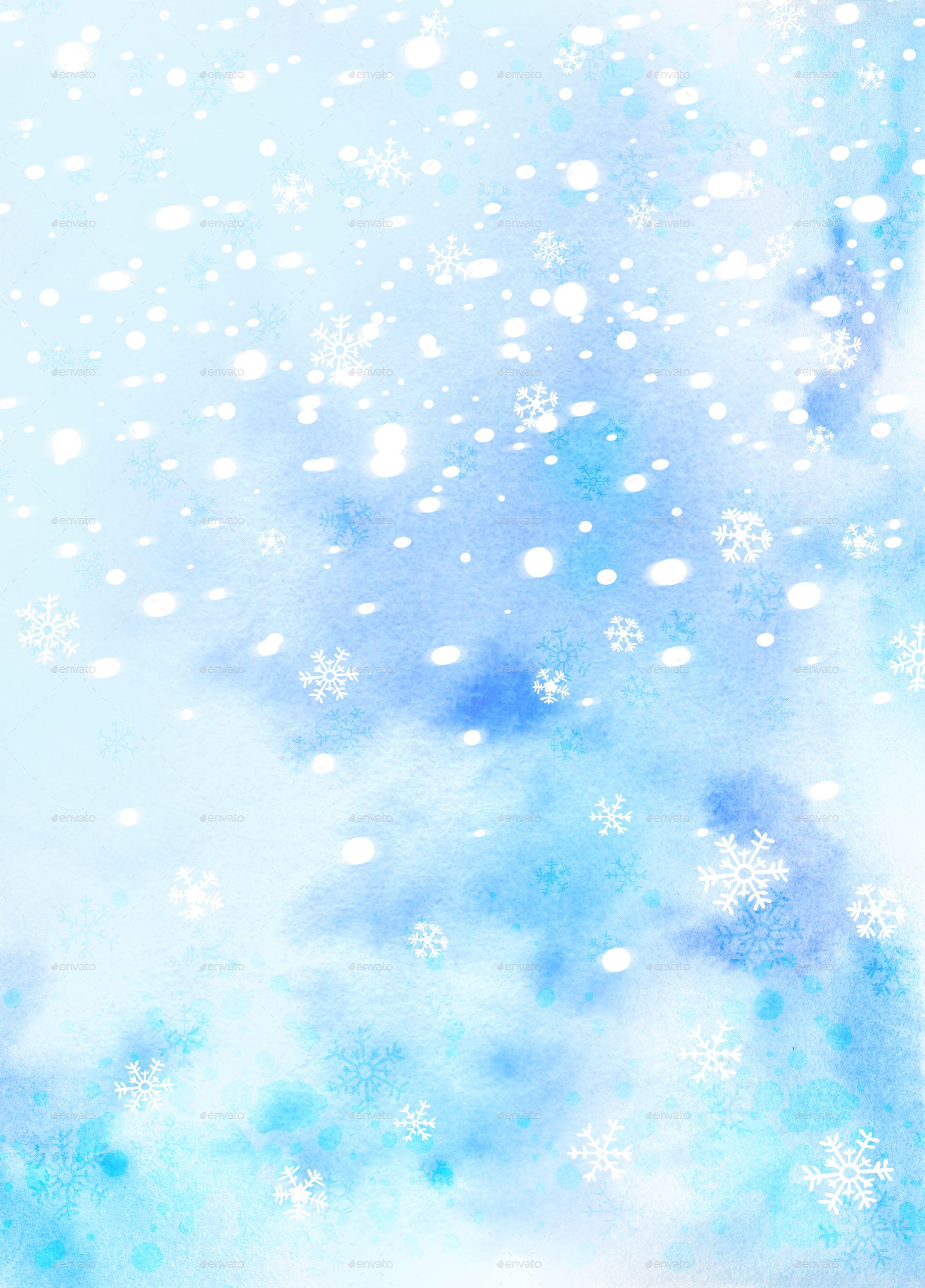 1867x2599 Blue Christmas Watercolor Background Set with Snowflakes